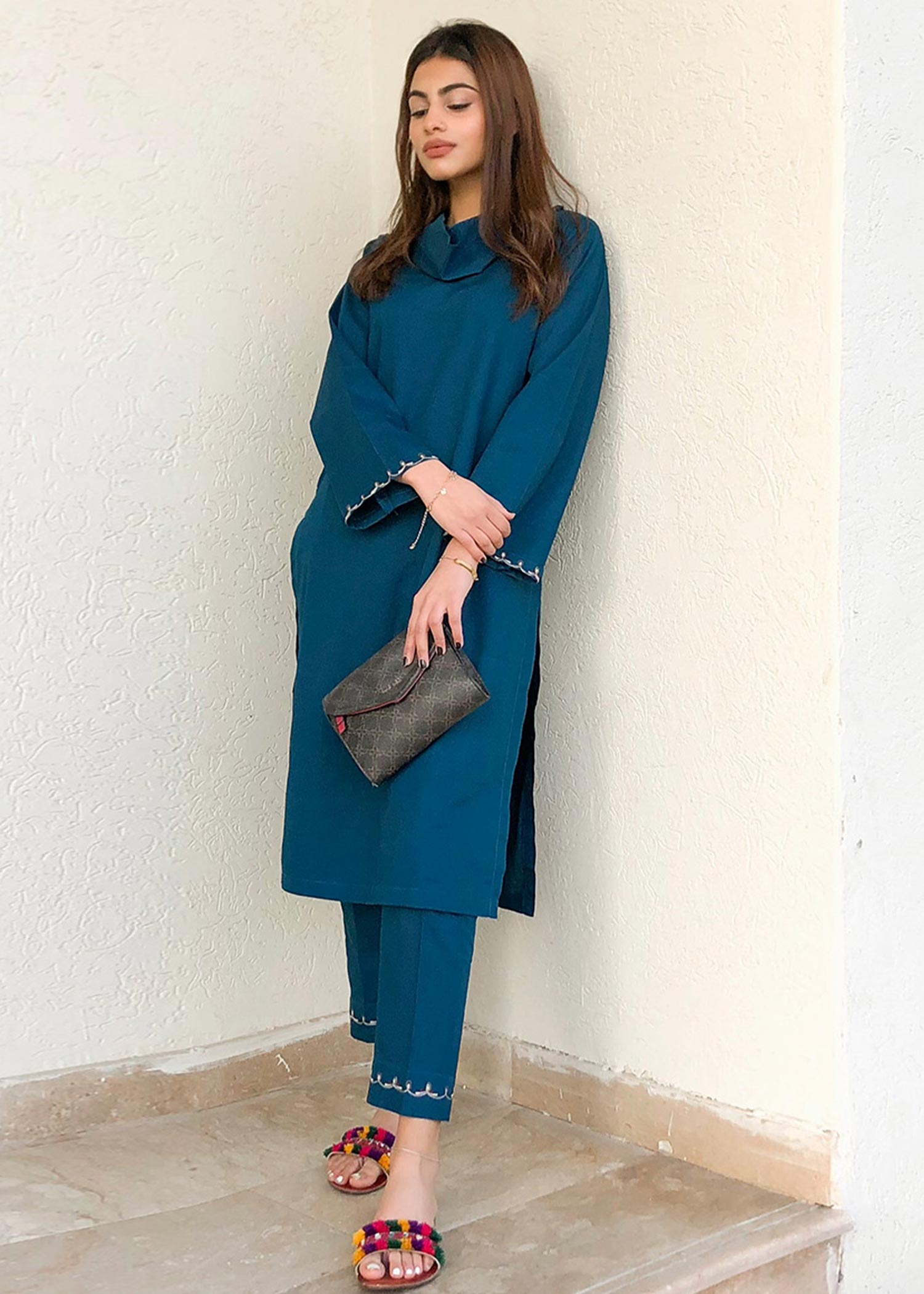 twill cambric Kurta Set in Teal