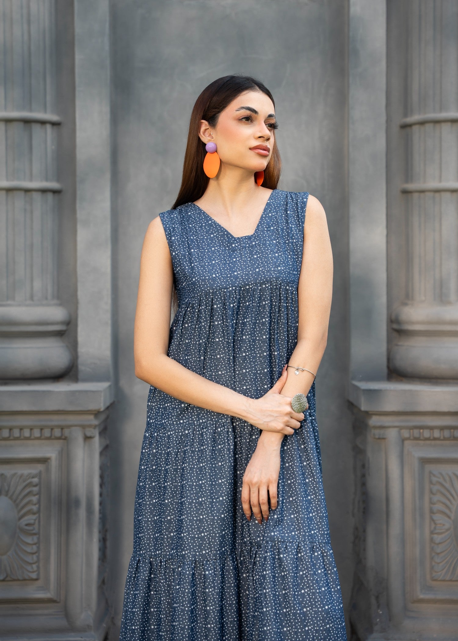 textured chambray Dress in Blue