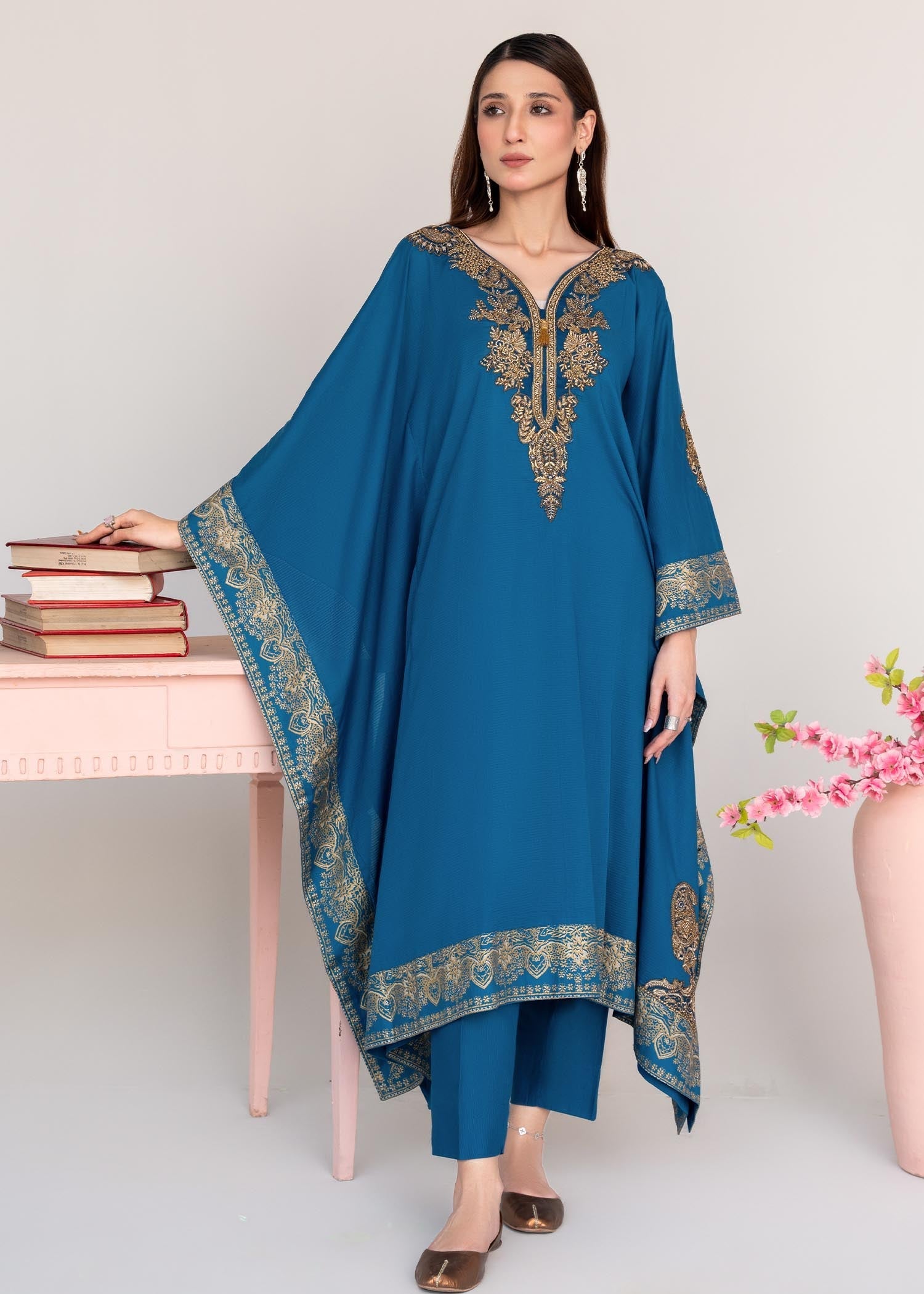 lawn Kaftan in Steel blue