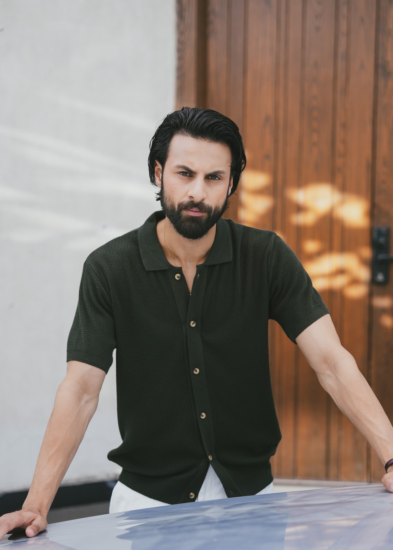 cotton Casual Shirt in Bottle green