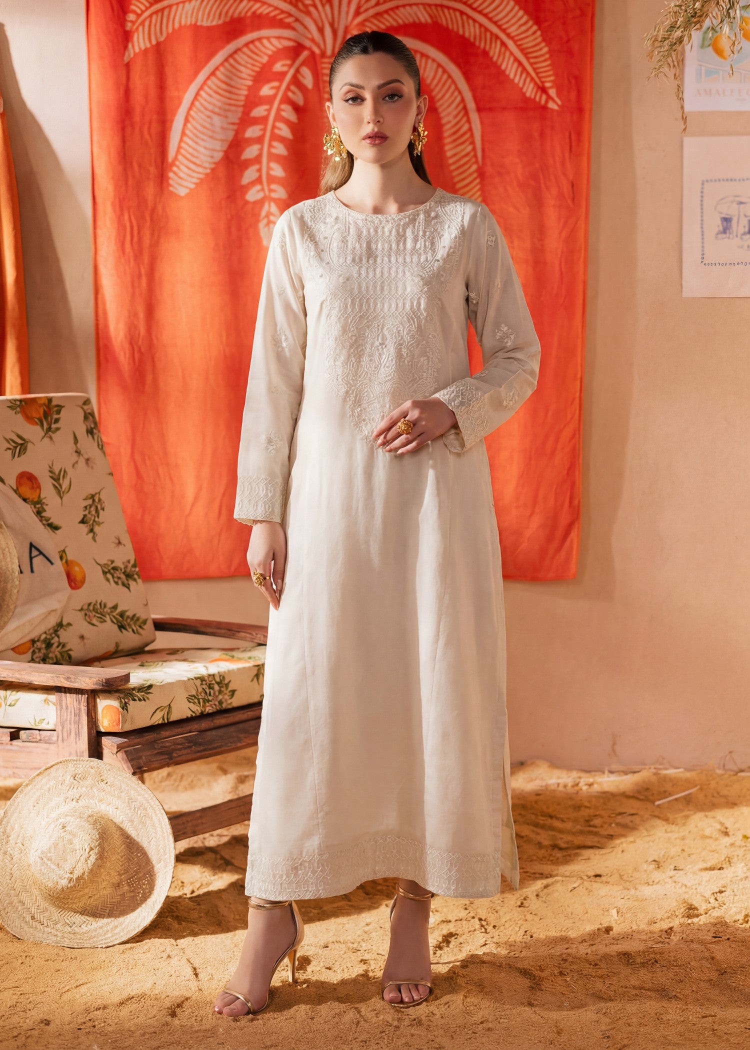 textured lawn Kurti in Ivory