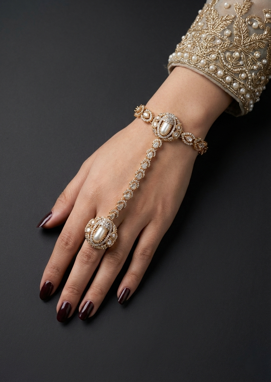 Bracelet in Gold, champagne, pearl white Color by - Trendy Women Bracelet YDE5567