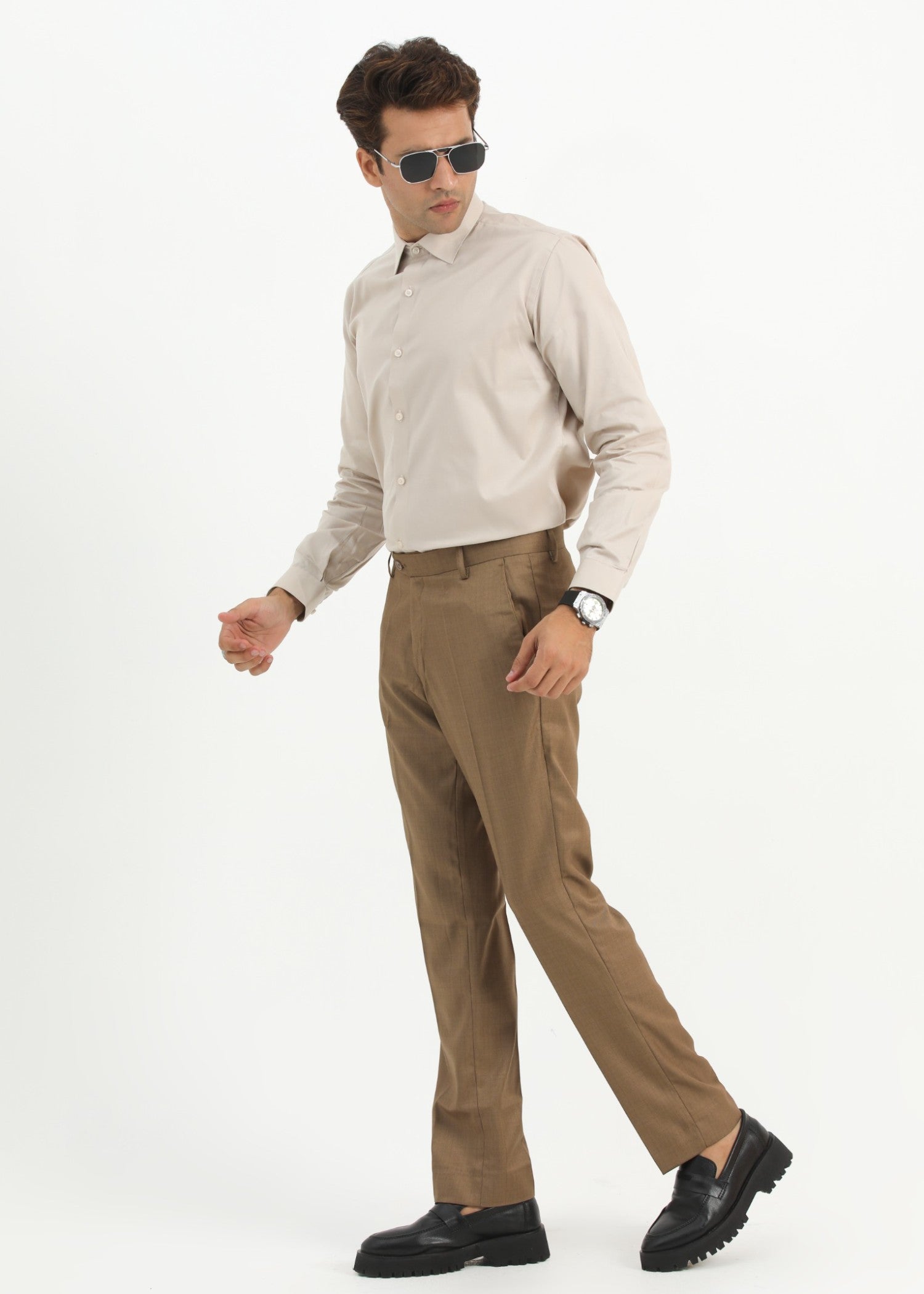 cotton silk Formal Shirt in Beige