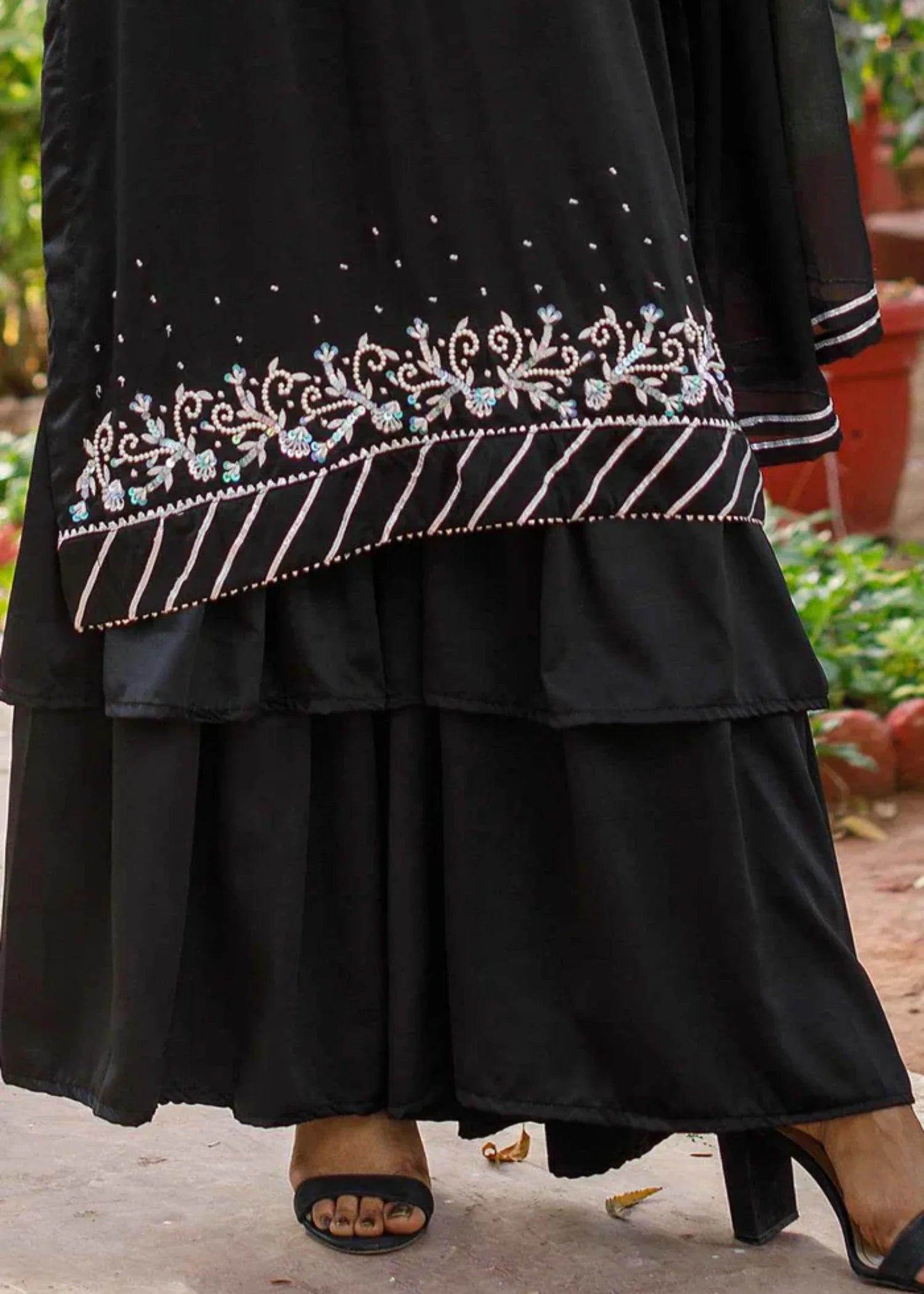 silk Gharara in Jet black