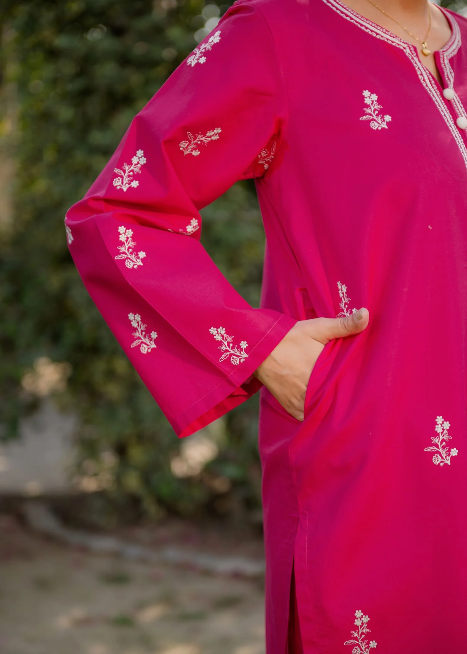 pure cotton Kurta Set in Hot pink