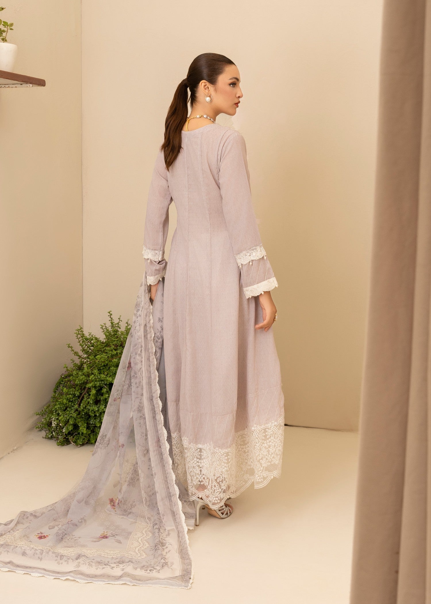 cotton karandi Angrakha in Pastel grey