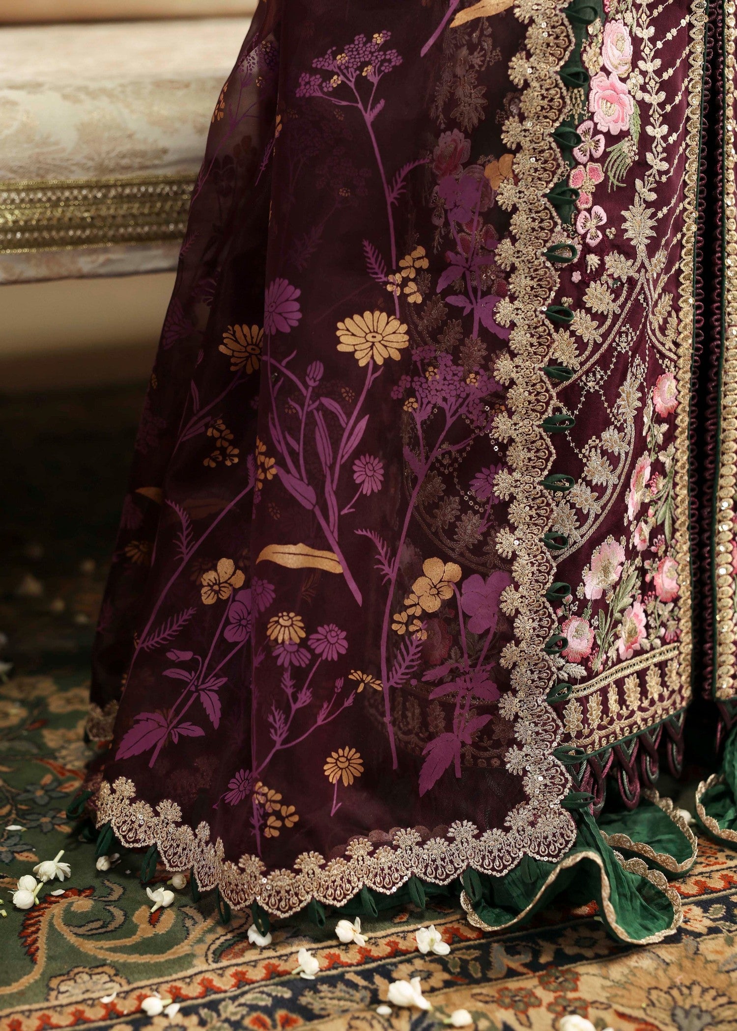 raw silk Sharara in Purple, green