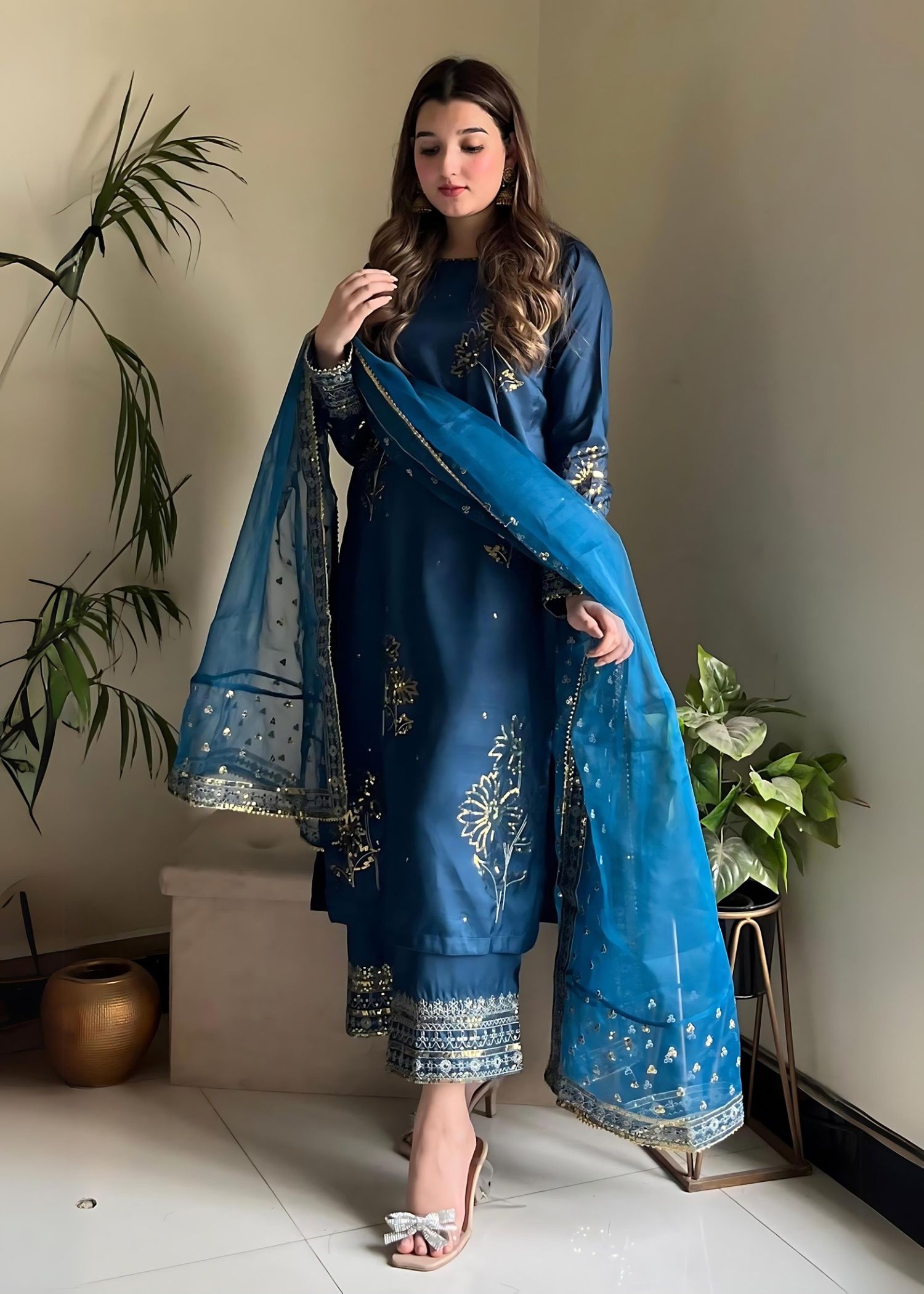 kattan silk Kurta Set in Teal