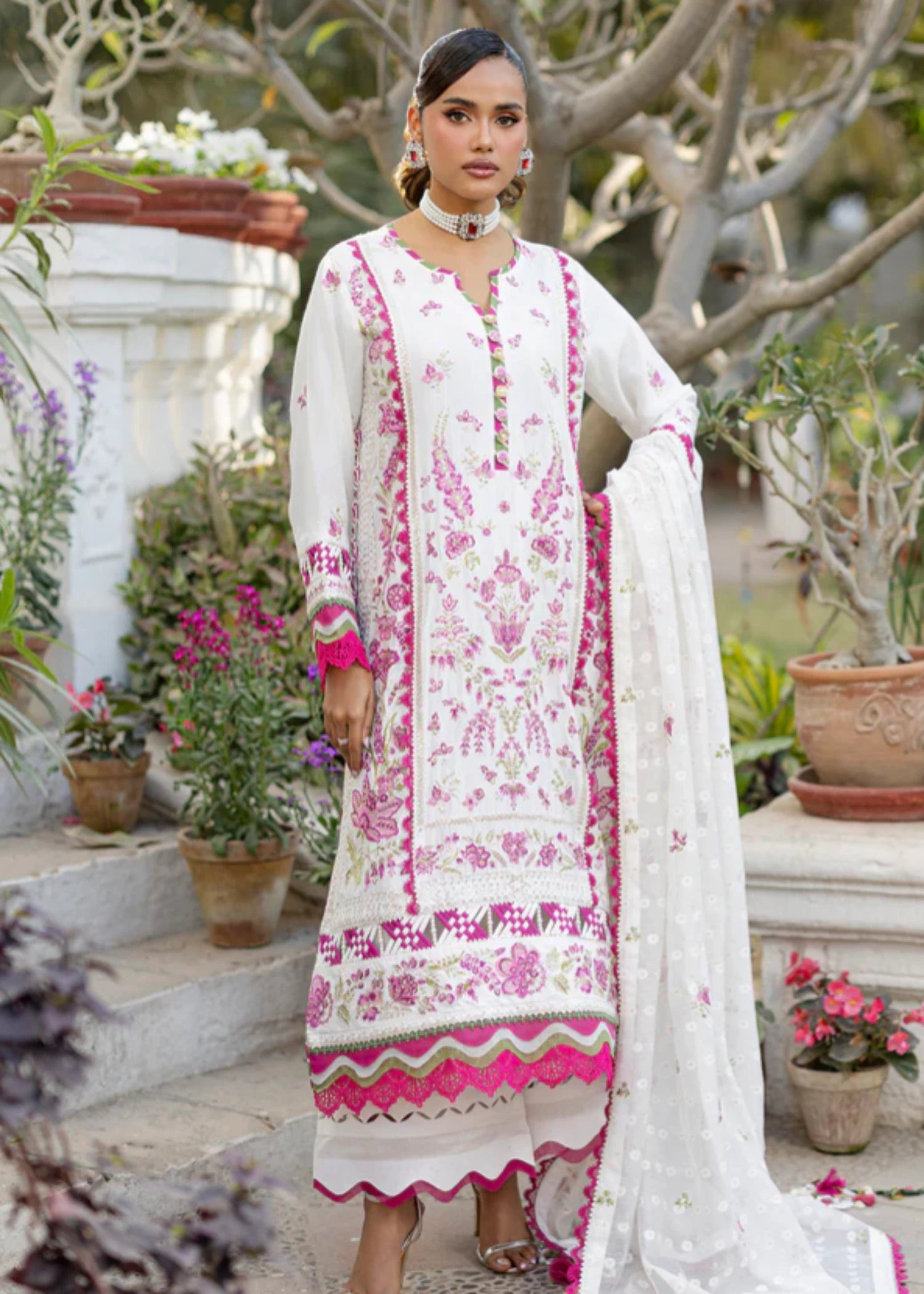 raw silk Unstitched in White
