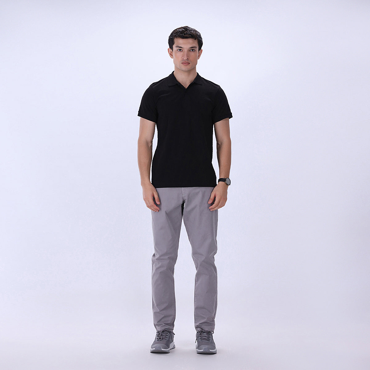 cotton dobby Polo Shirt in Black