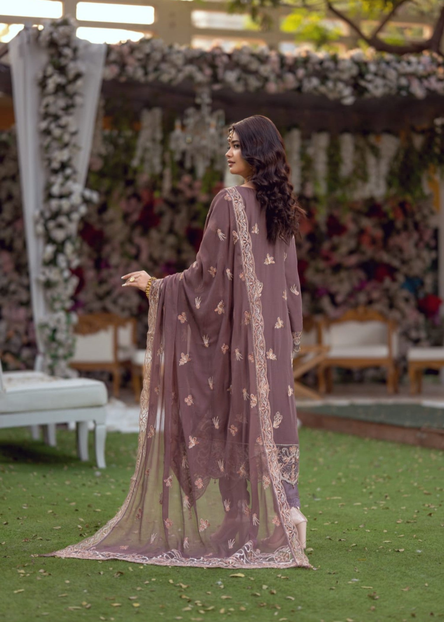 chiffon Kurta Set in Purple taupe