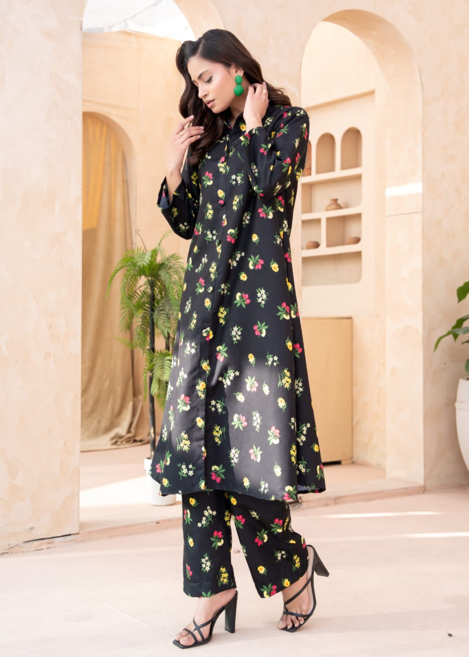 twill cotton Pishwas in Black
