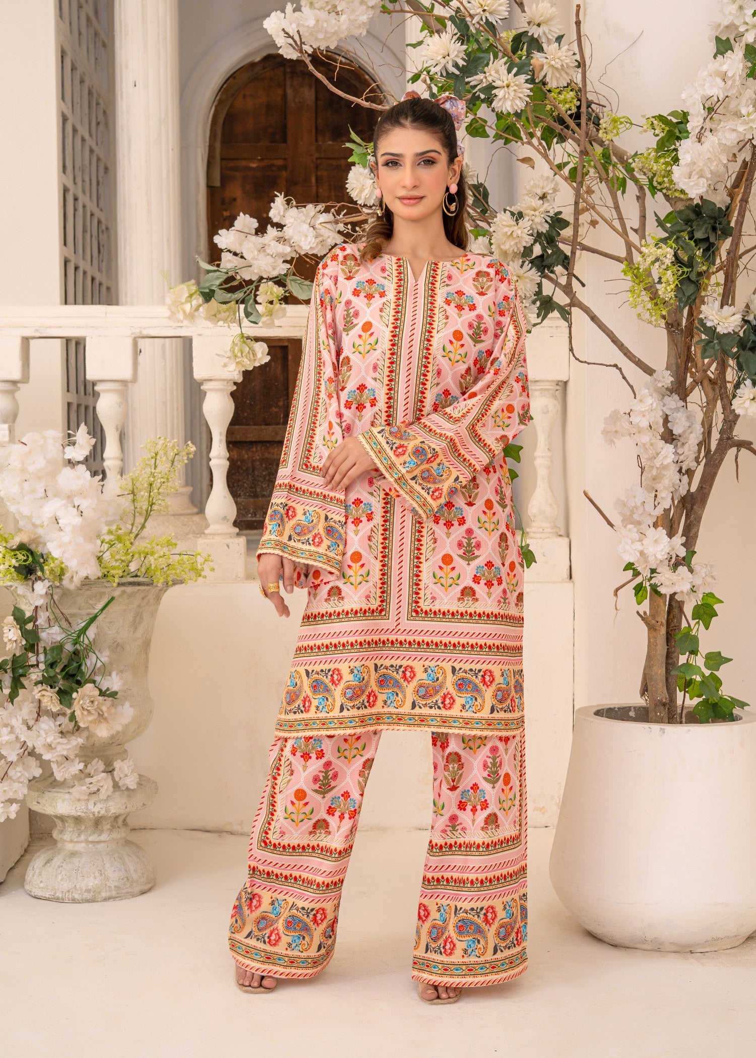 swiss lawn Co Ord Sets in Peach pink