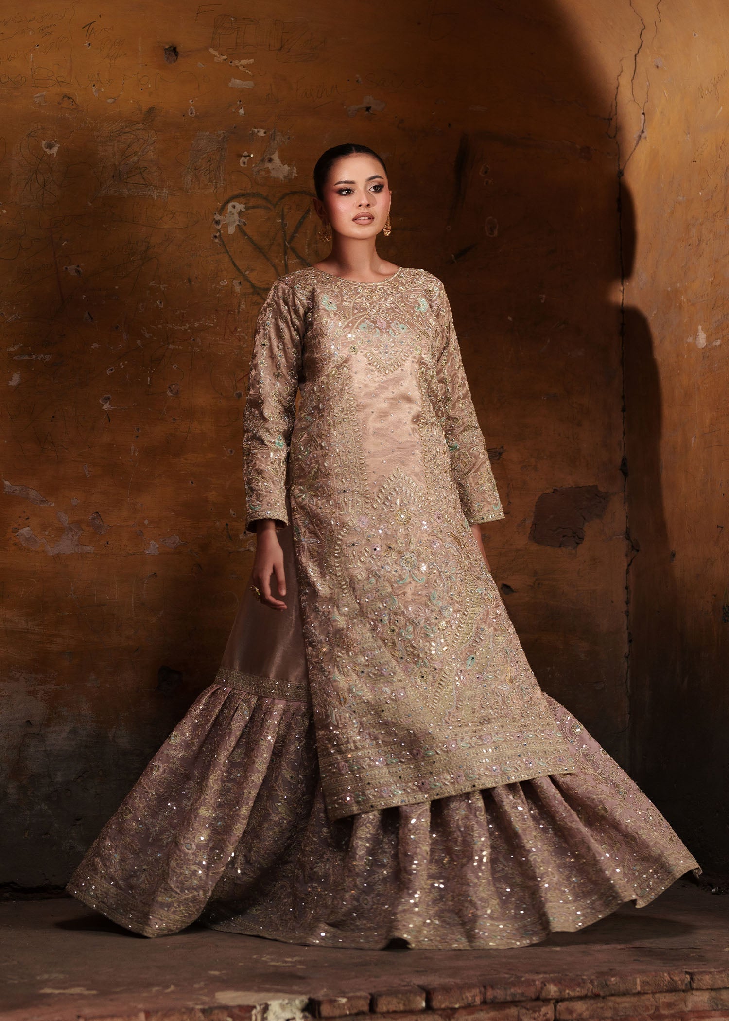 viscose Gharara in Blush pink