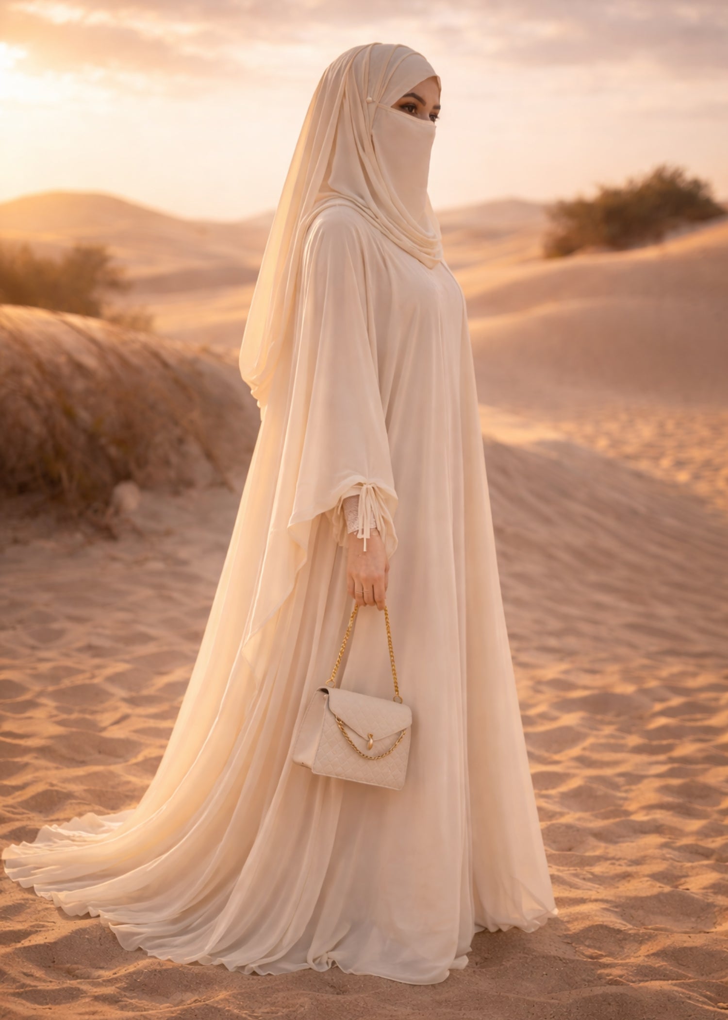 georgette chiffon Abaya in Cream