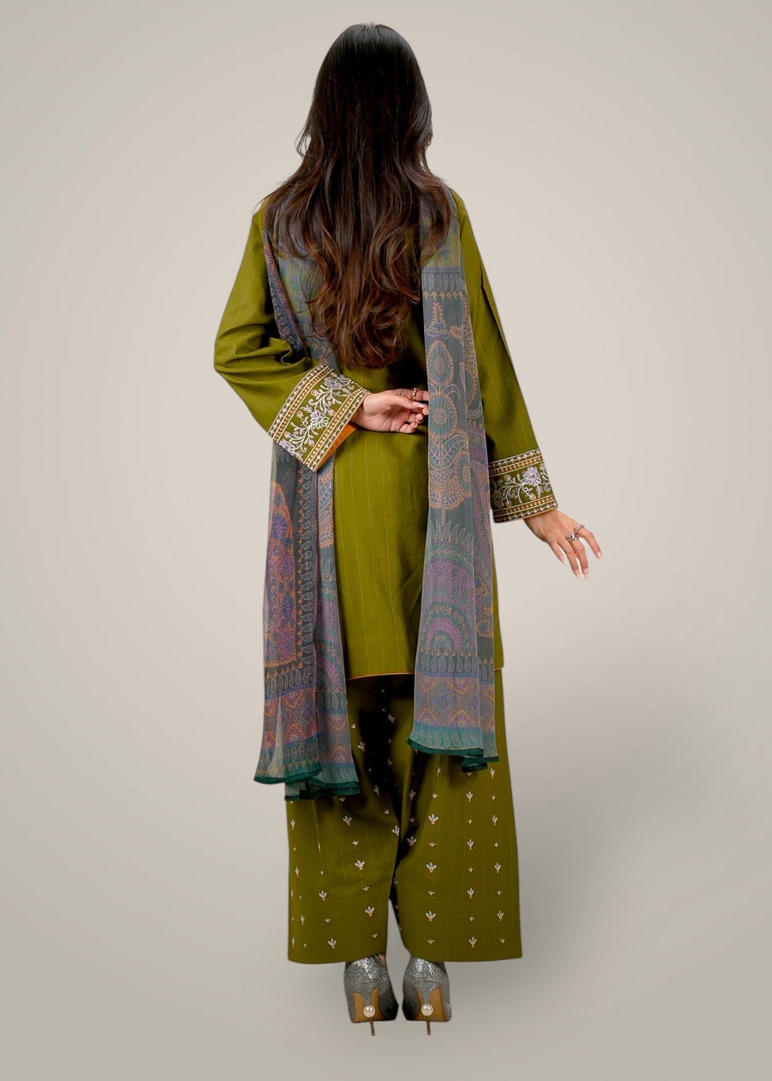 khaddar Kurta Set in Olive green