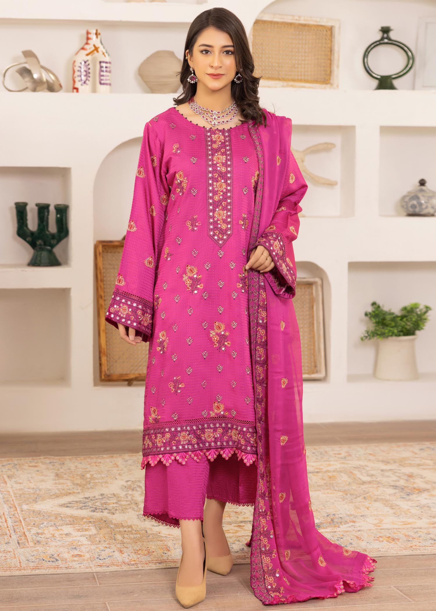 viscose Unstitched in Hot pink