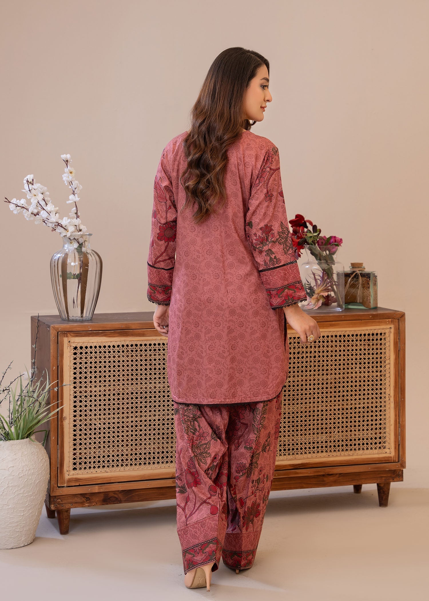 lawn Kurta Set in Tawny brown