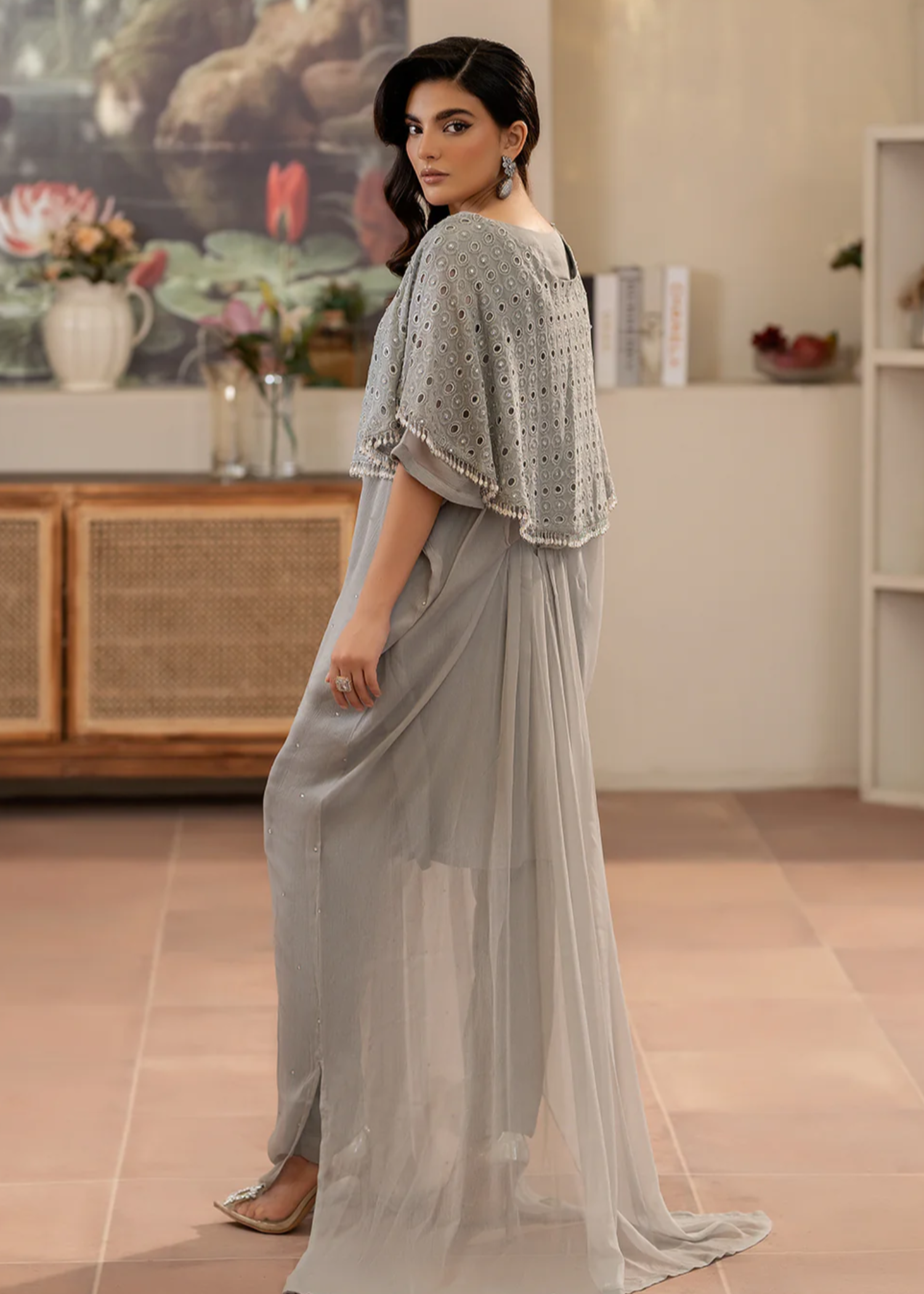chiffon Dress in Silver