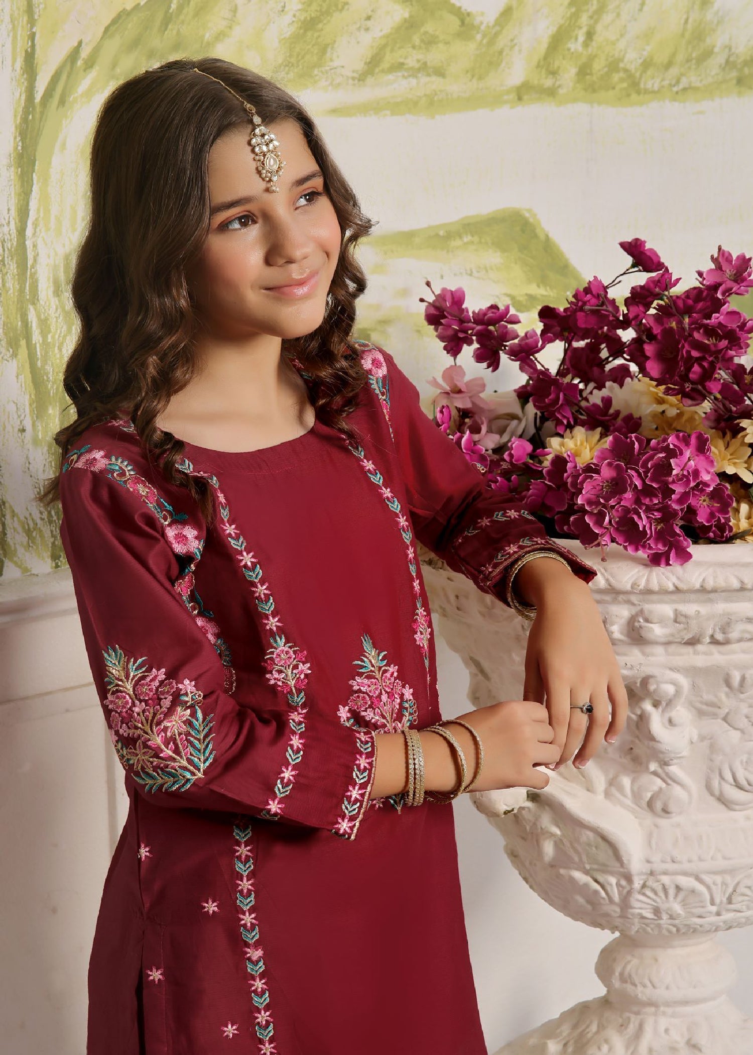 lawn cotton Gharara in Maroon