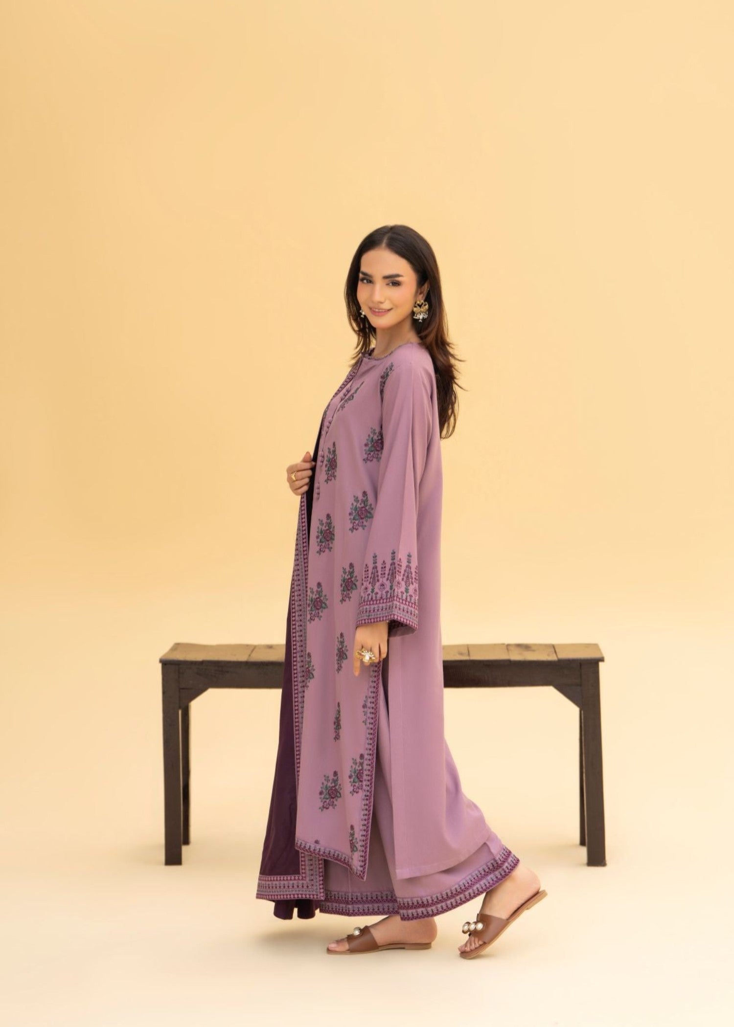 linen Kurta Set in Mauve pink