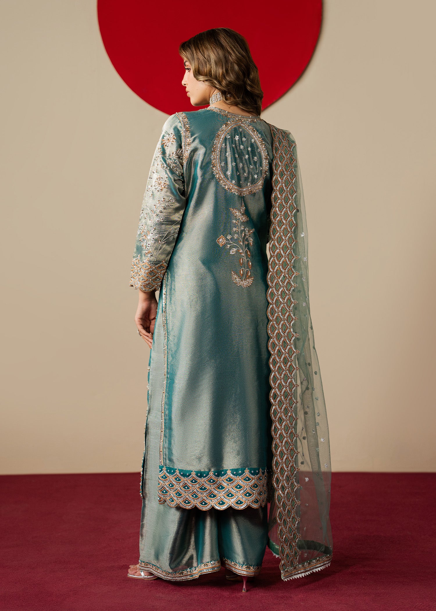 banarasi jacquard Kurta Set in Teal