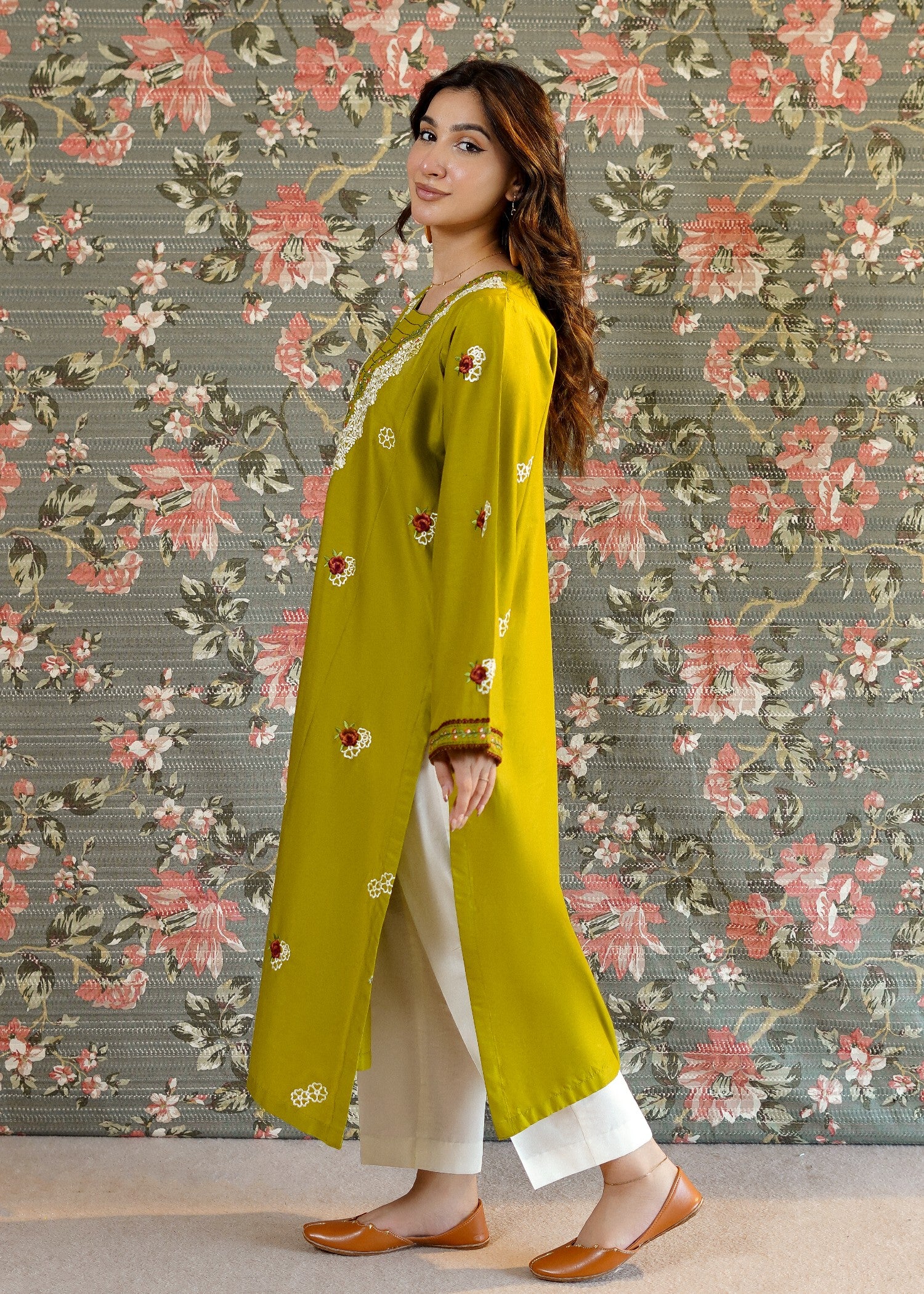 lawn Kurti in Olive green
