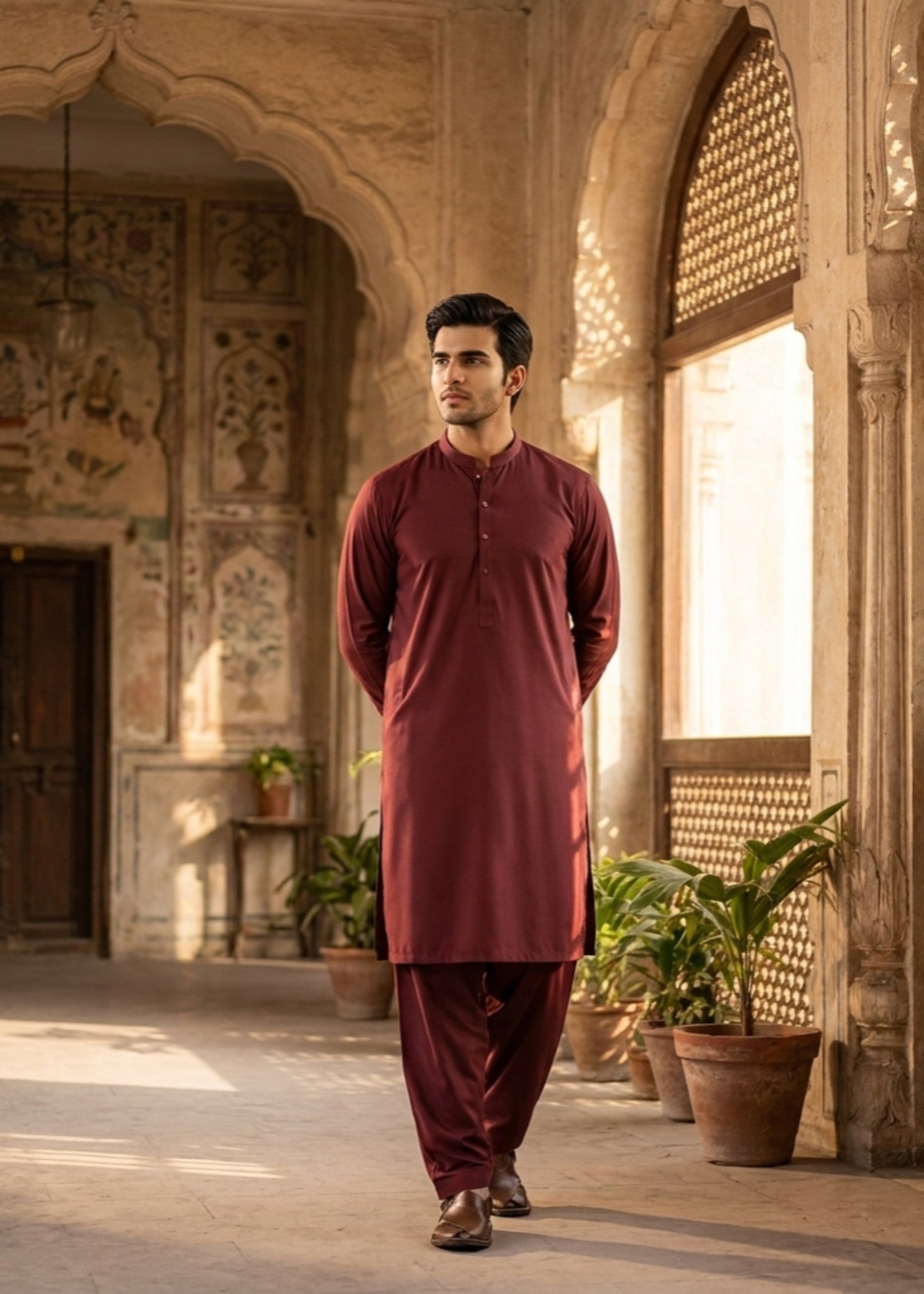 wash & wear Shalwar Kameez in Maroon