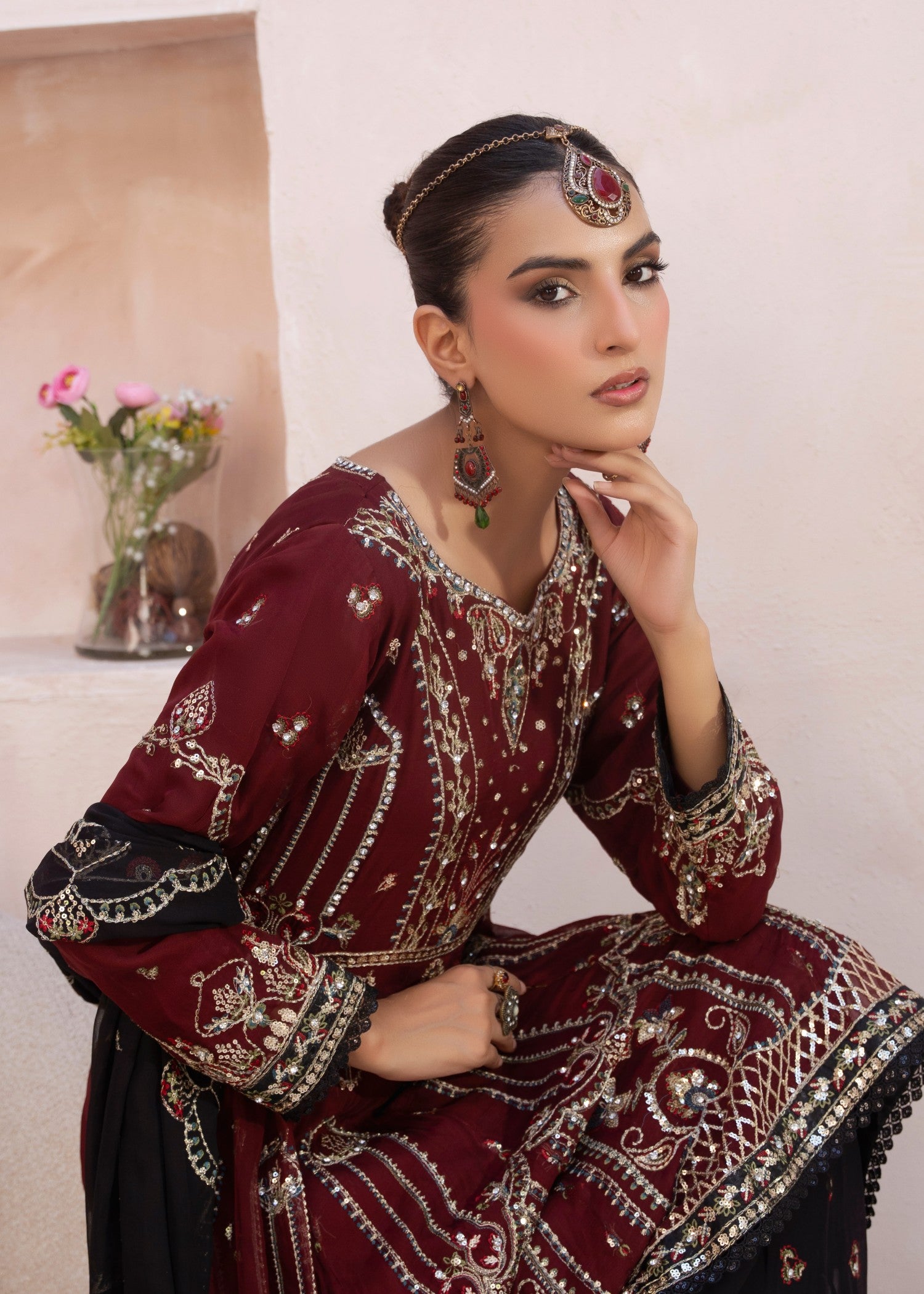 chiffon Peplum in Maroon