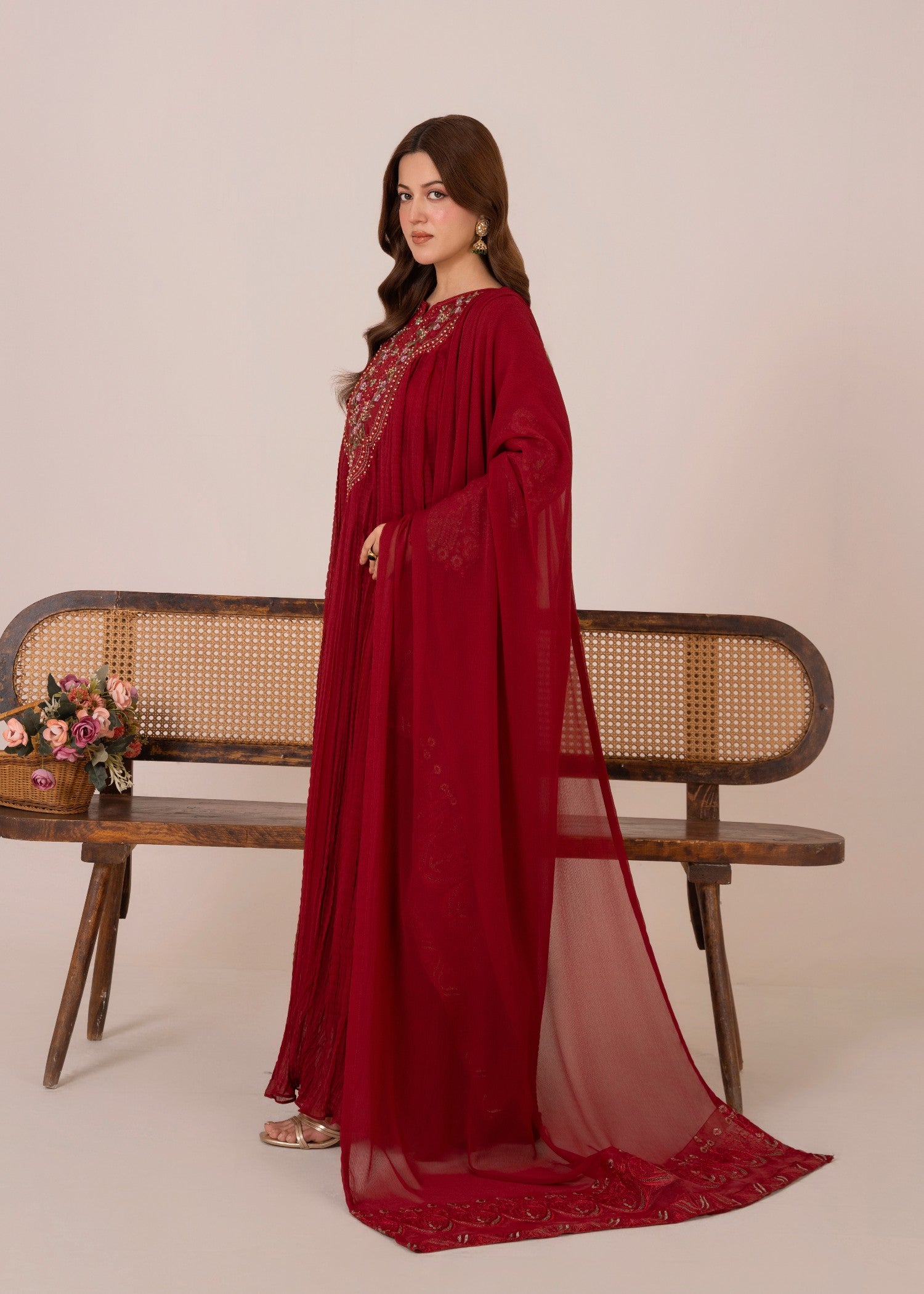 chiffon Pishwas in Spicy red