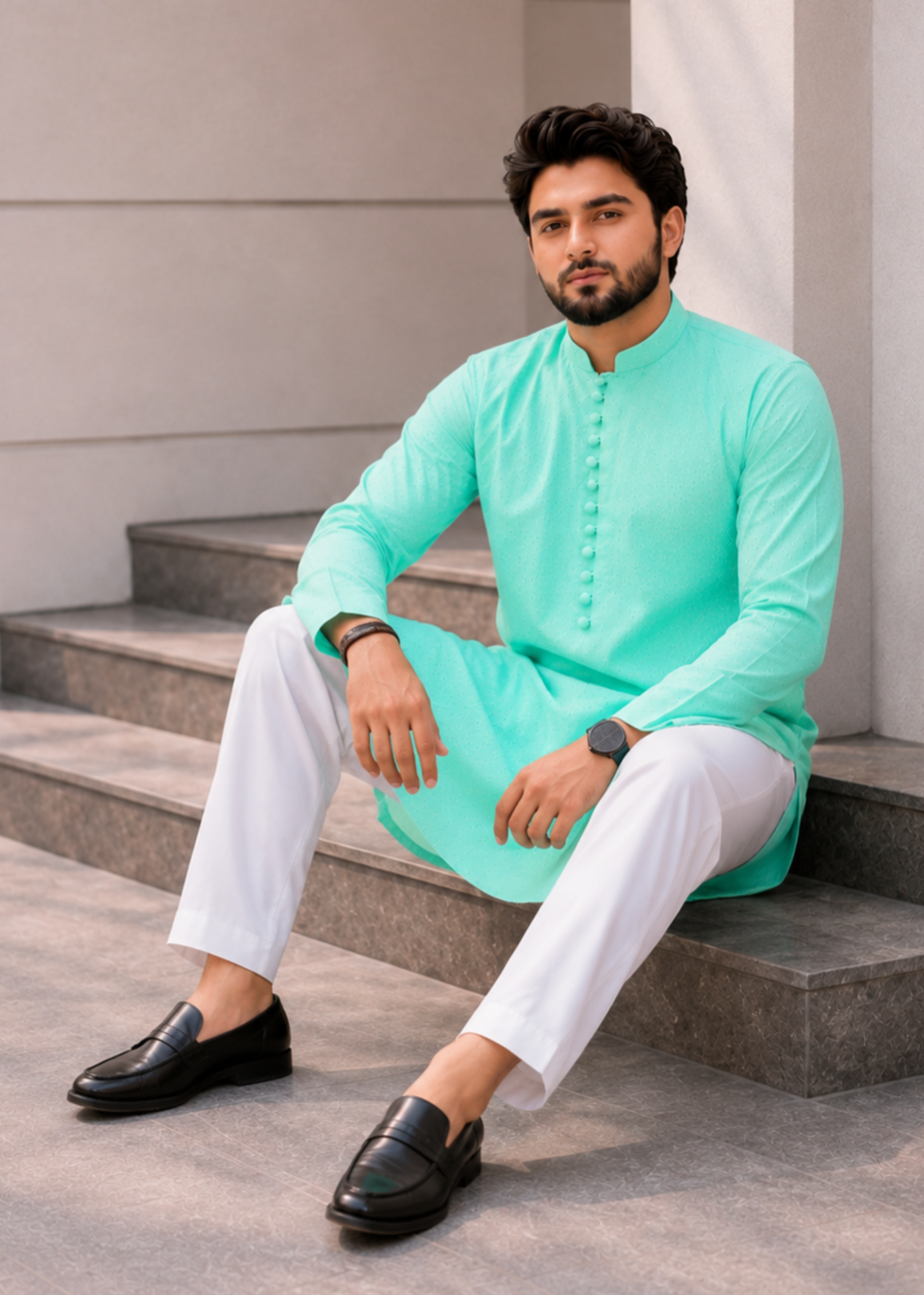 chikankari cotton Kurta Set in Aquamarine