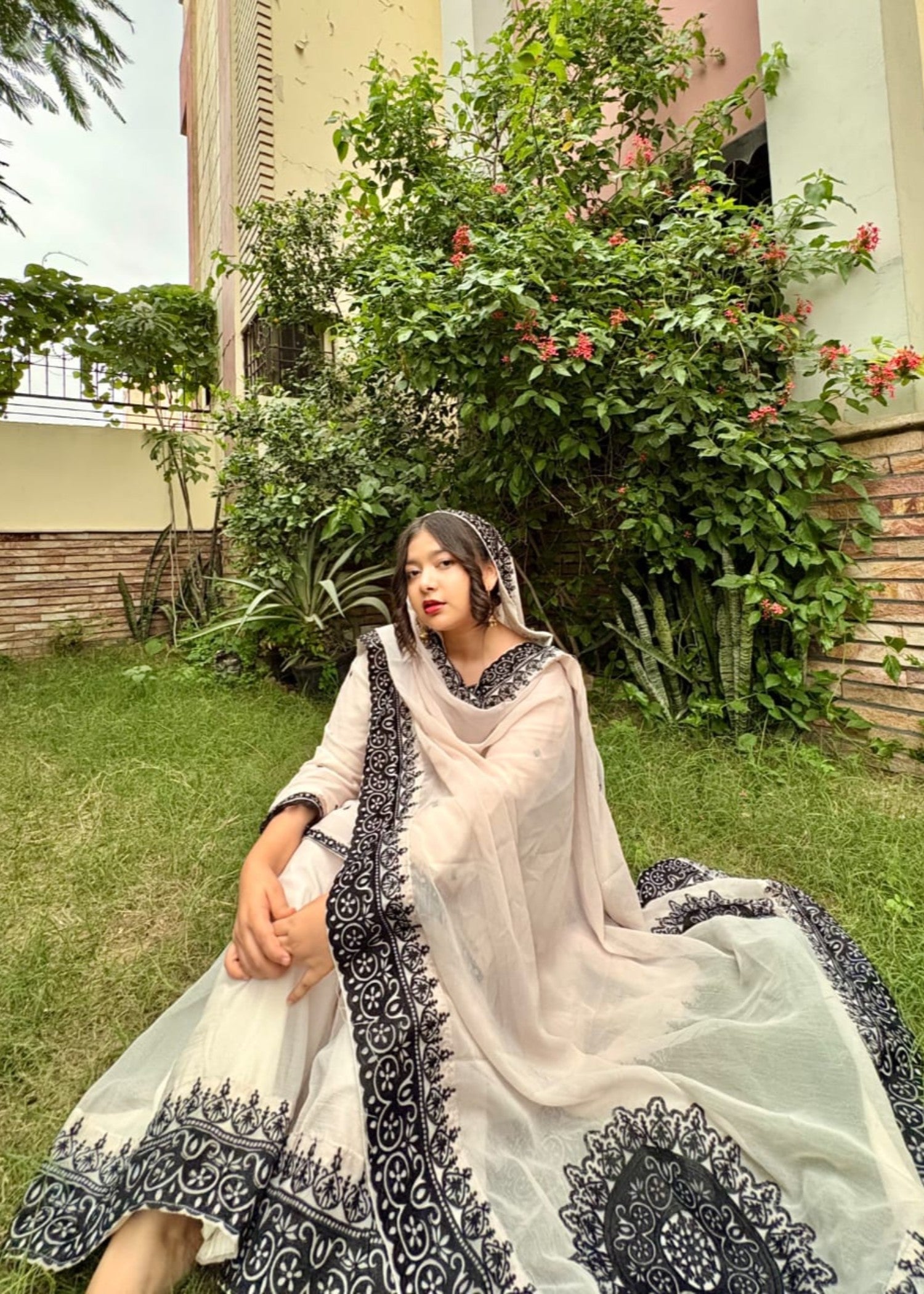 chiffon Gharara in Ivory