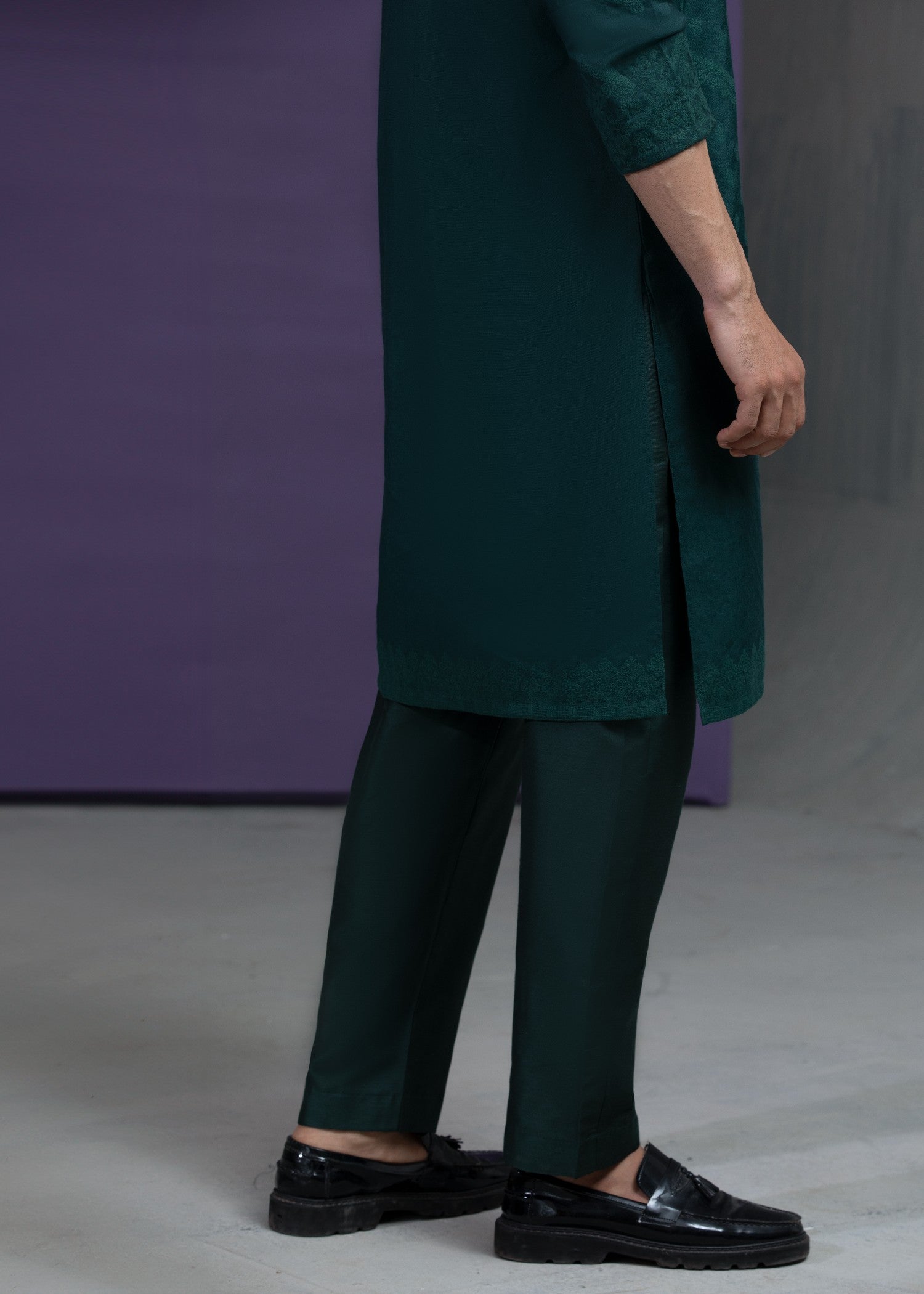cotton silk Kurta Set in Dark green