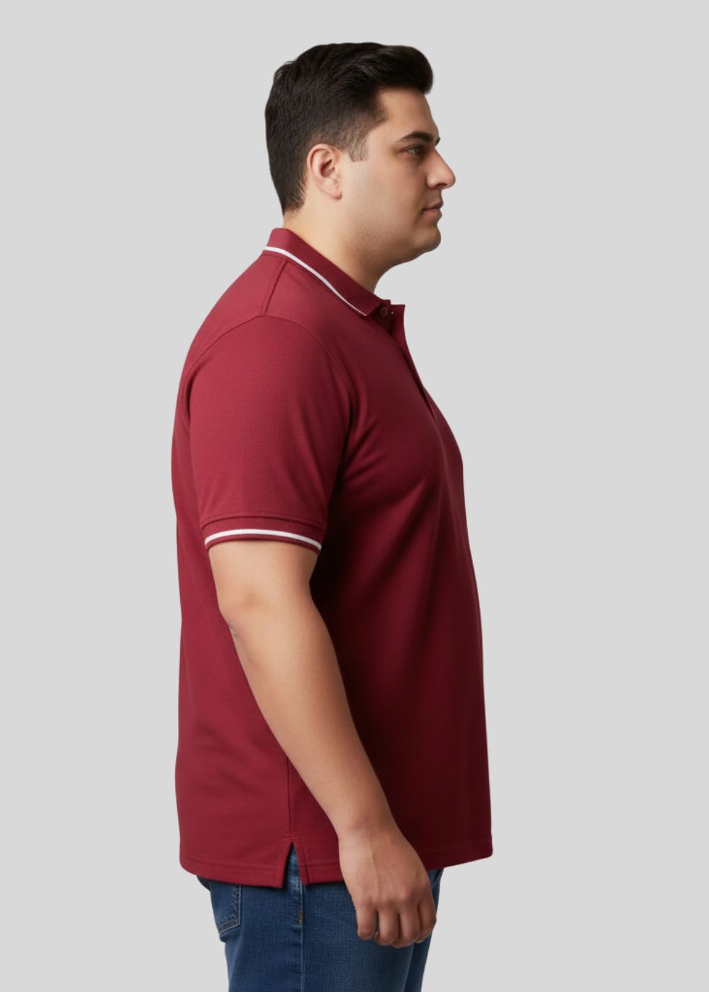 cotton pique Polo Shirt in Maroon by Plus Size