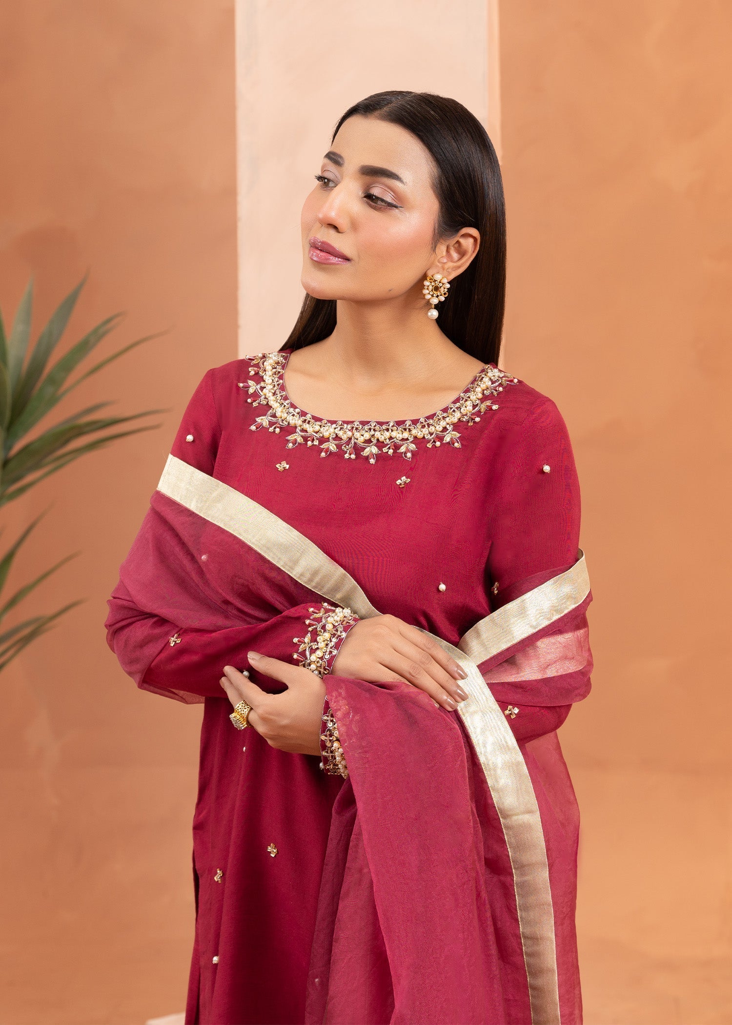 raw silk Kurta Set in Maroon