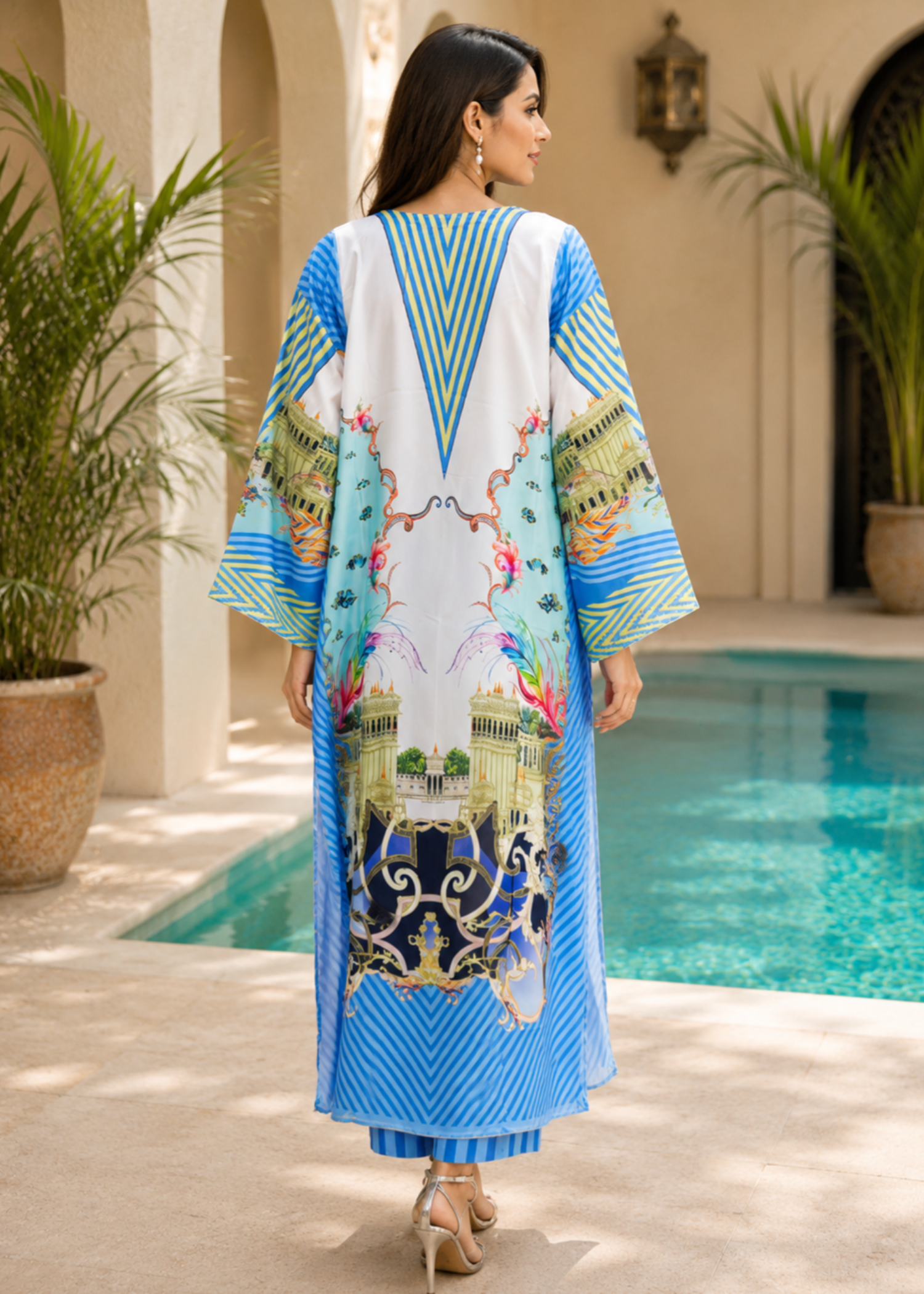 silk charmeuse Kaftan in White