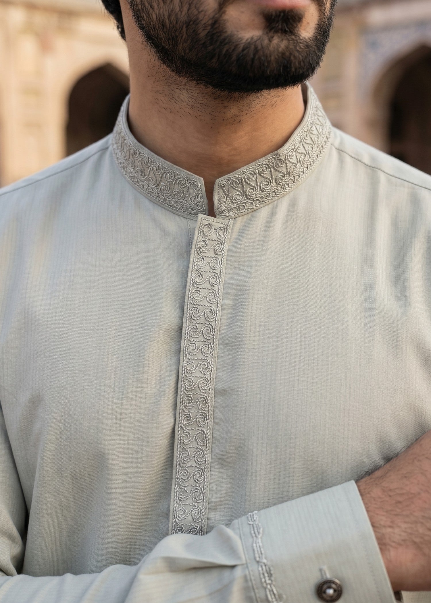 textured wash & wear Shalwar Kameez in Moss green