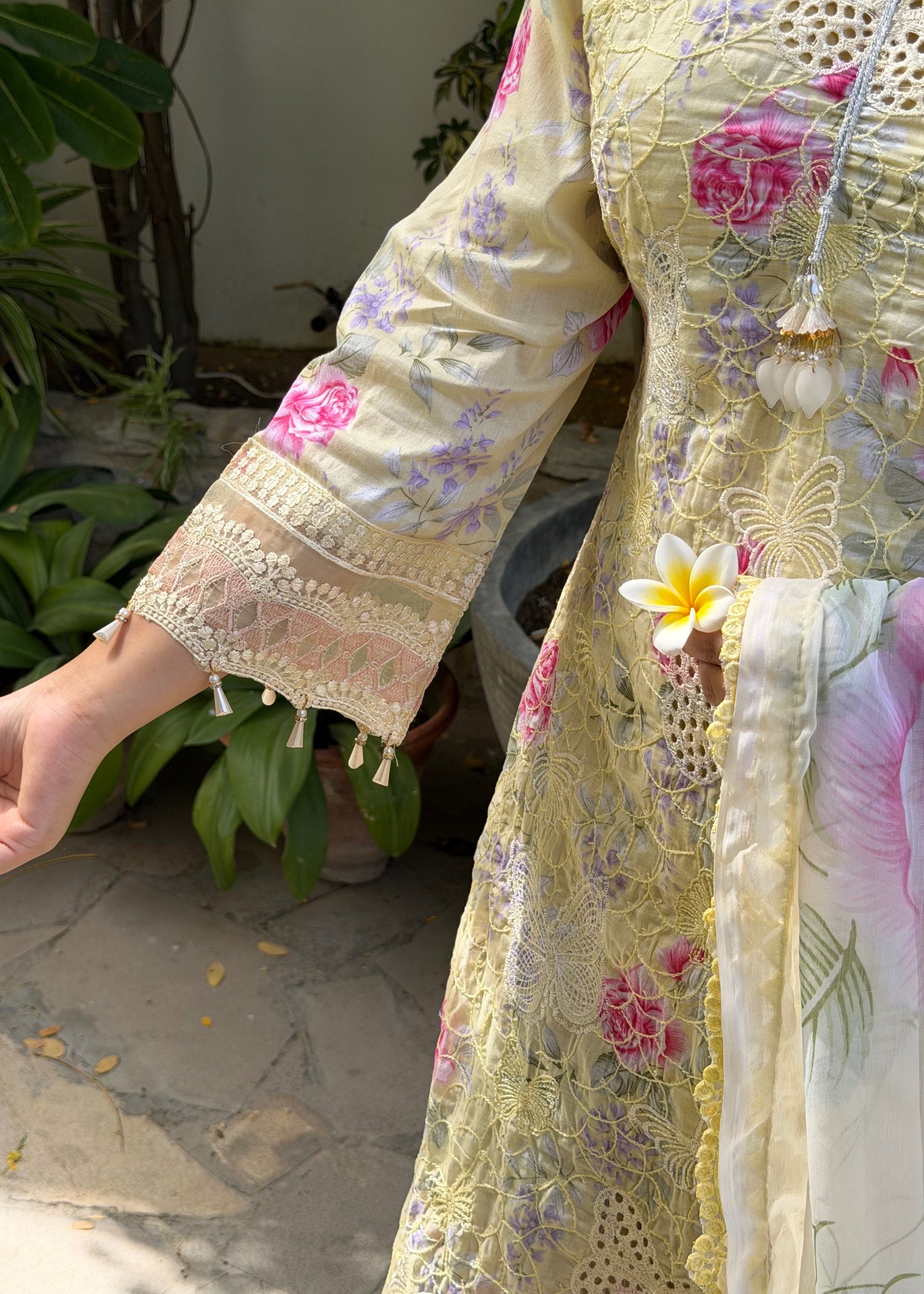 lawn Kurta Set in Beige, mellow yellow