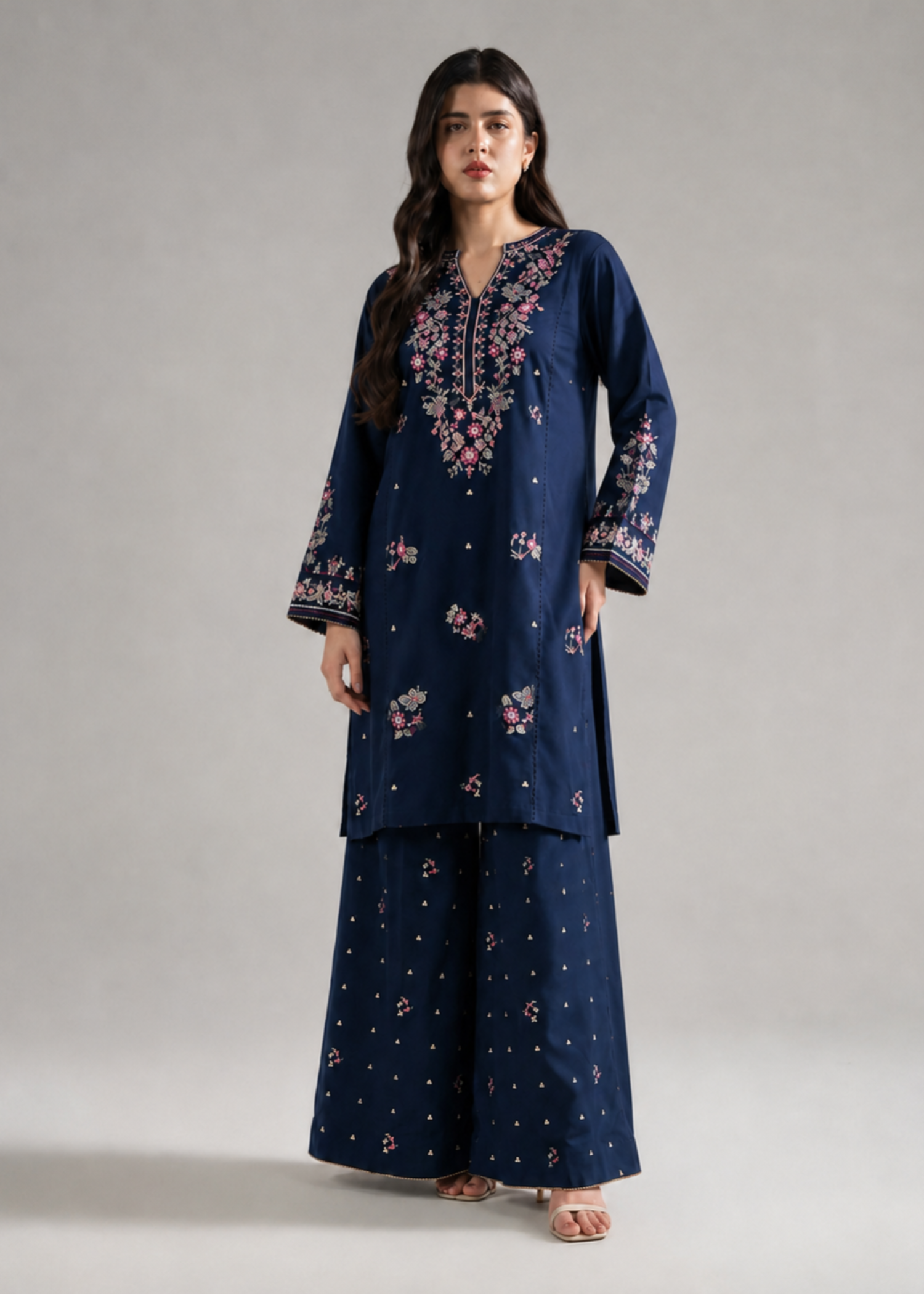 linen Kurta Set in Moonlight blue