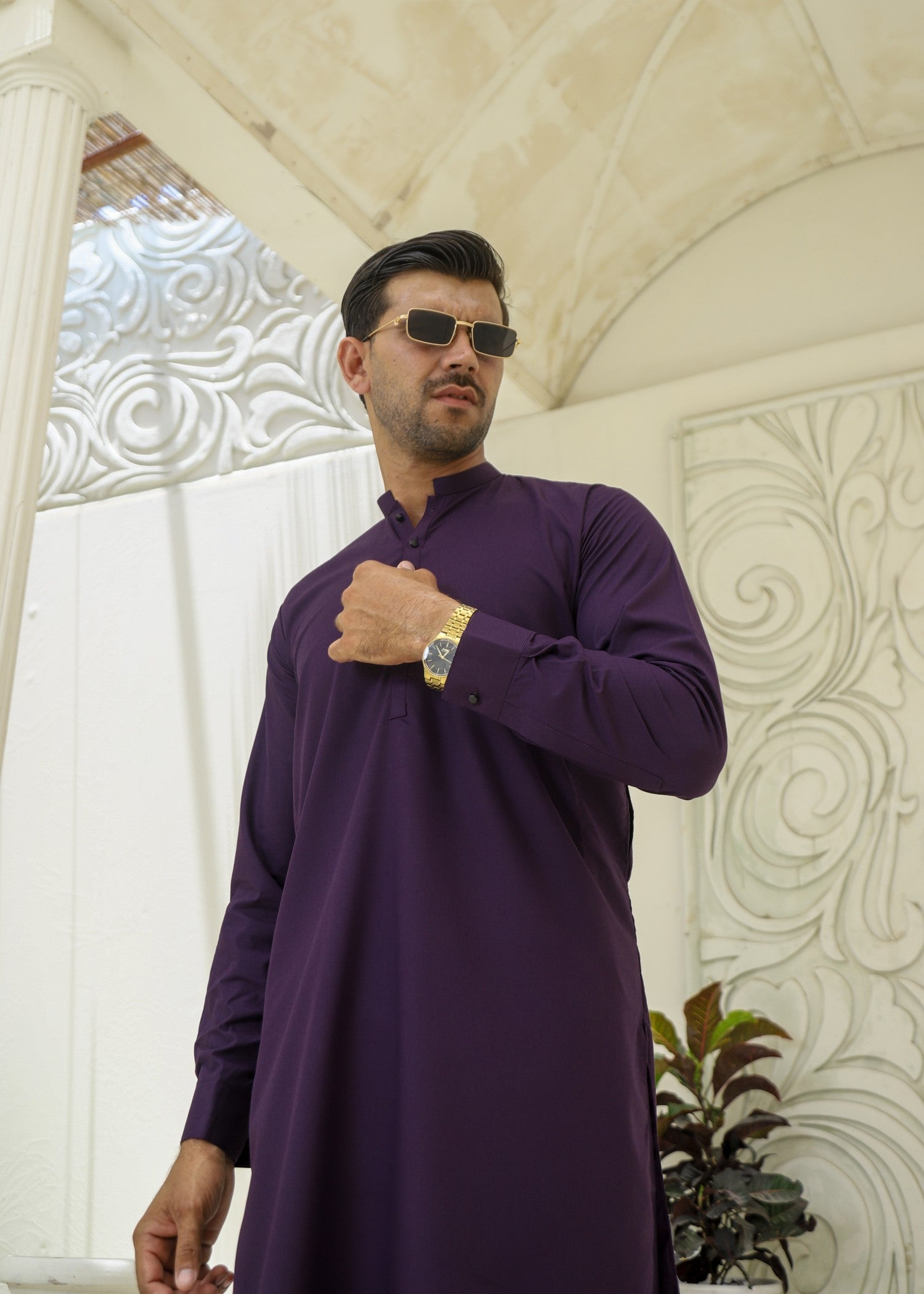 wash & wear Kurta Set in Plum purple