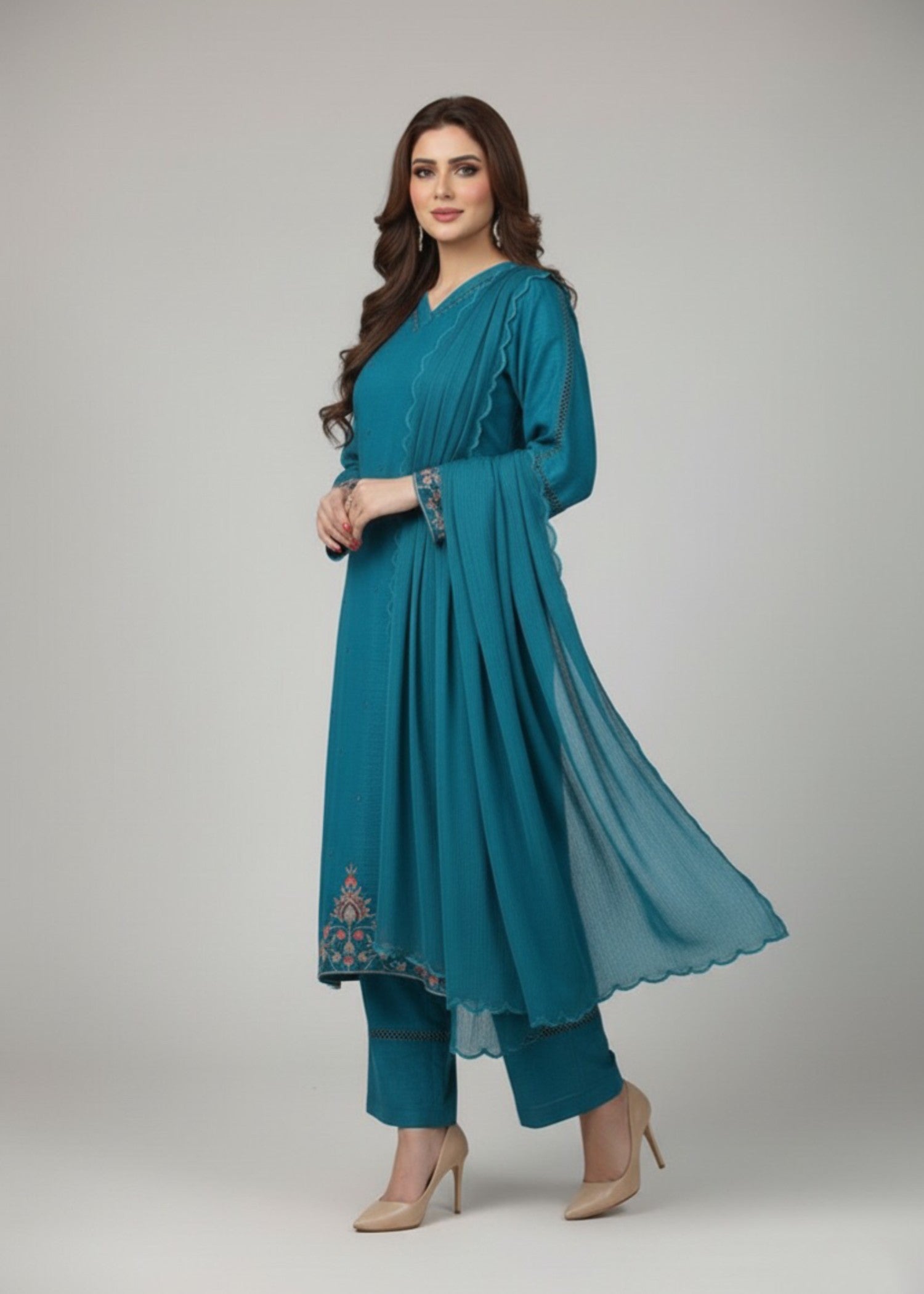 korean raw silk Kurta Set in Teal
