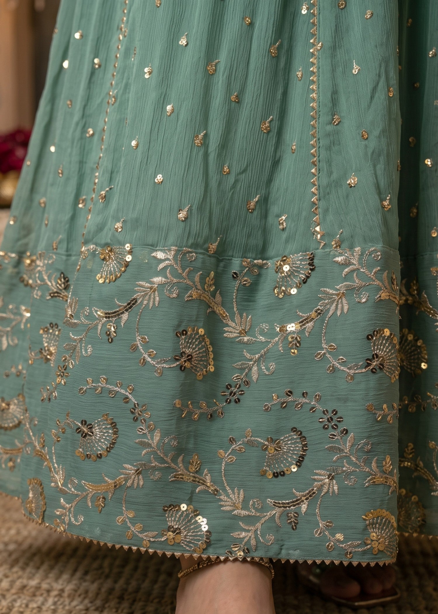 chiffon Anarkali in Mint green