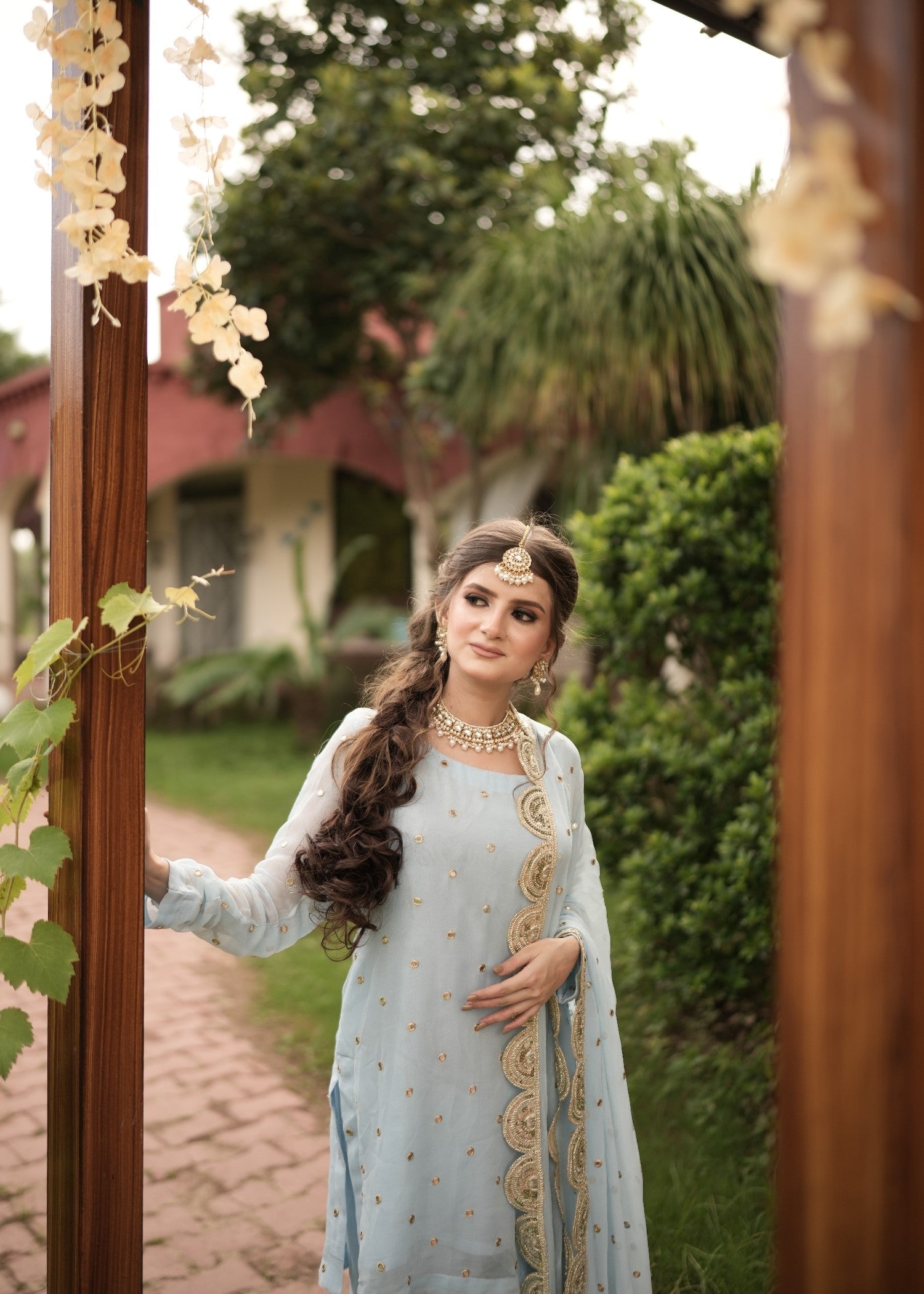 chiffon Gharara in Powder blue