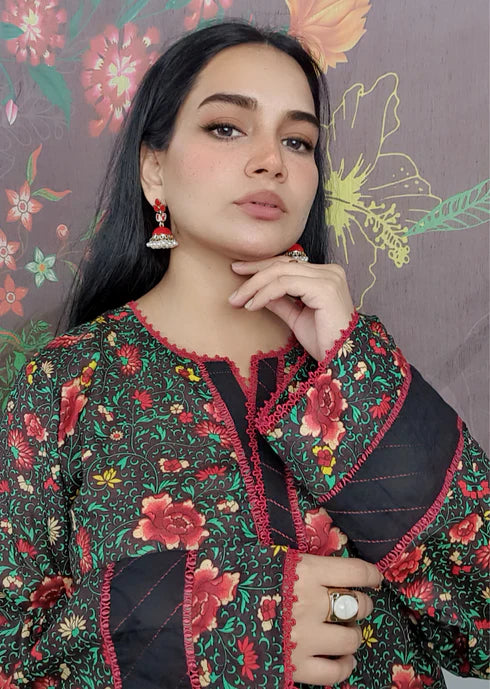 lawn Kurta Set in Forest green