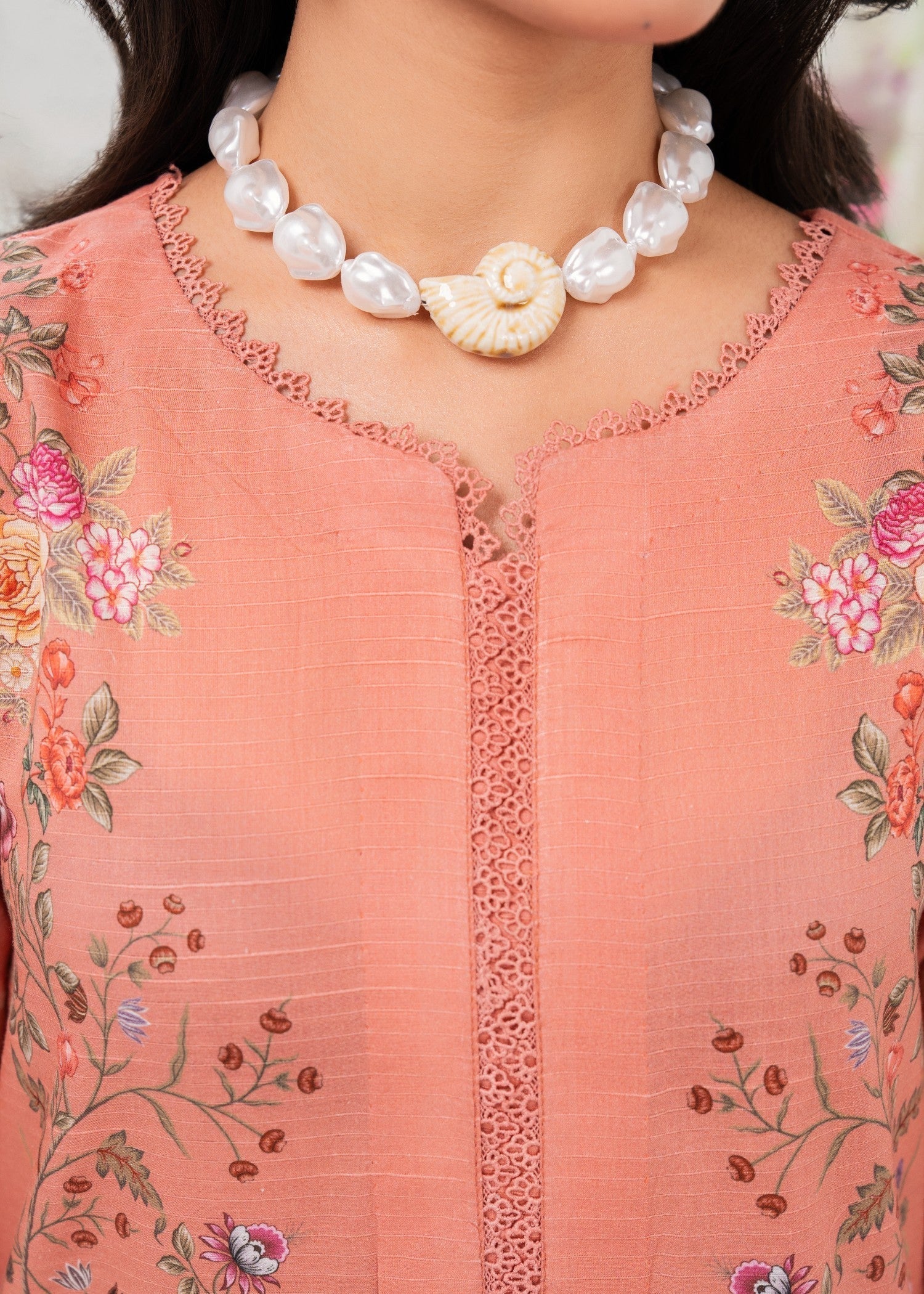 lawn Kurta Set in Apricot orange