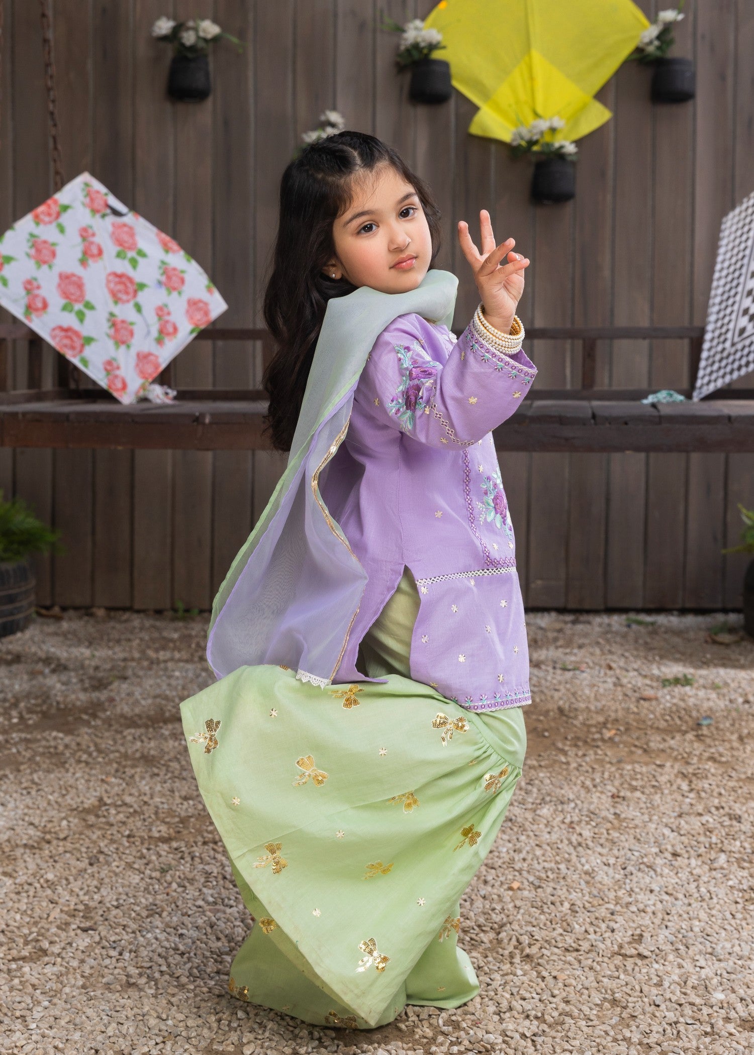 lawn cotton Gharara in Lilac