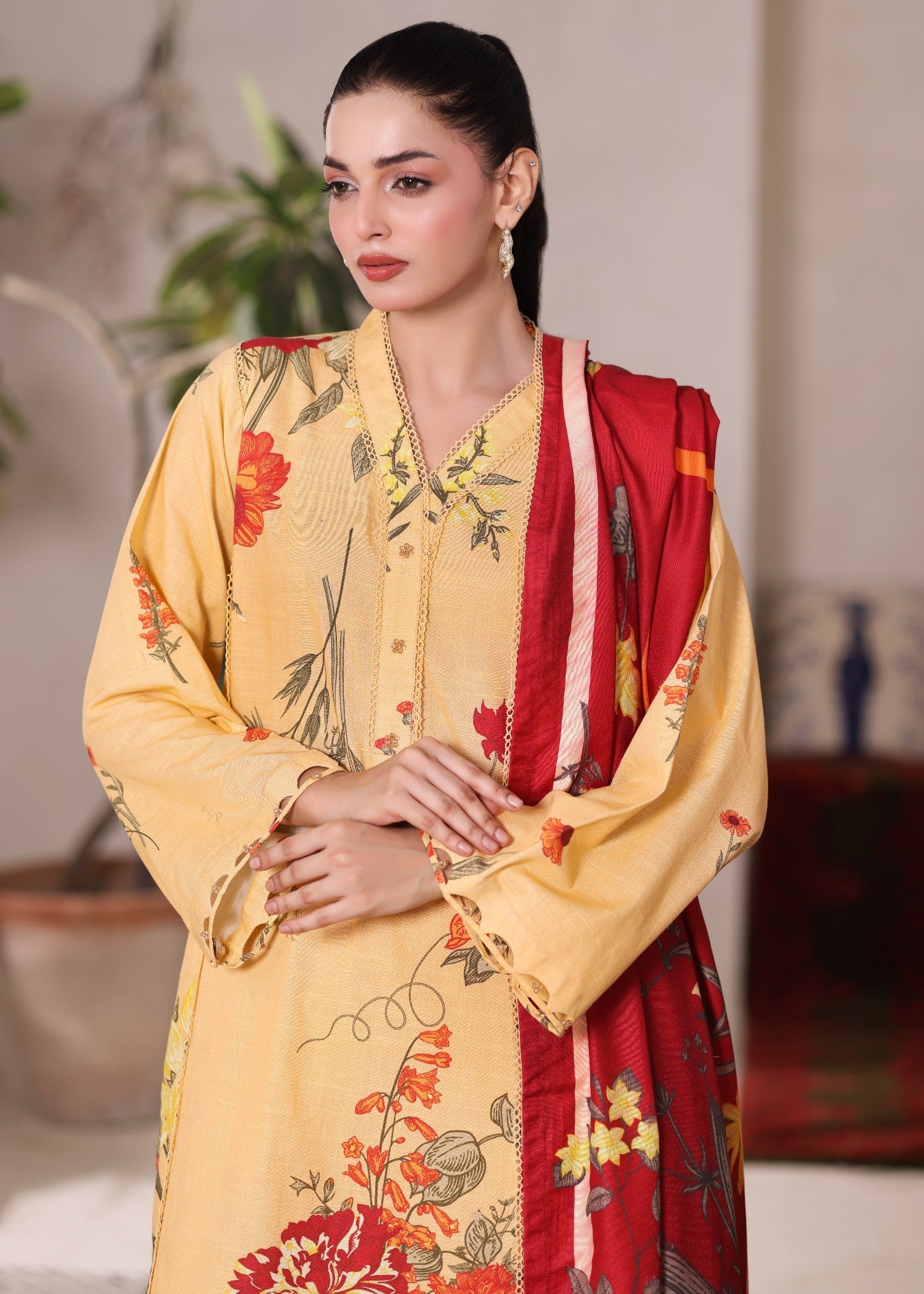 khaddar Kurta Set in Mustard, gold