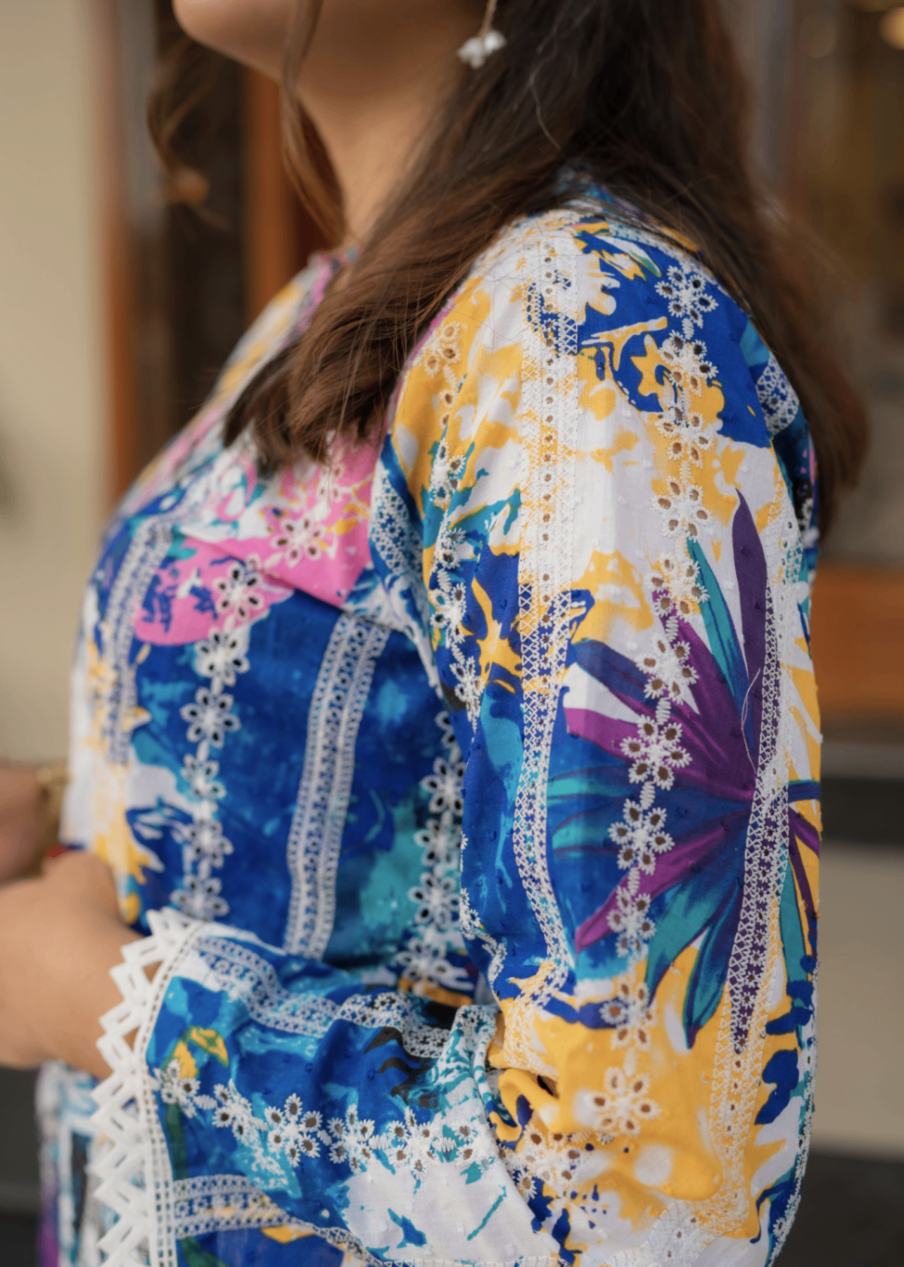 chikankari cotton Kurti in Dark blue