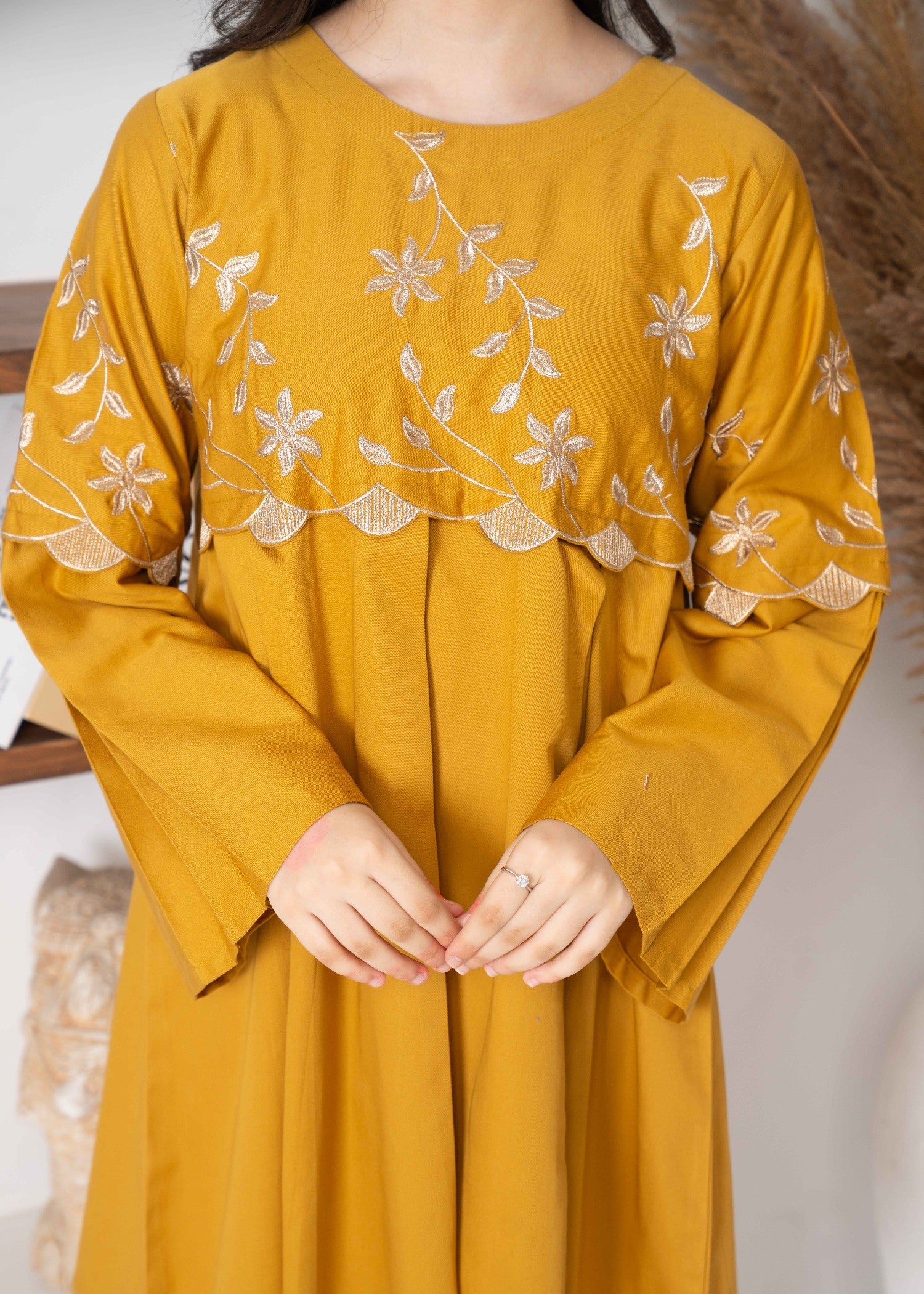 twill khaddar Short Frock in Autumn gold
