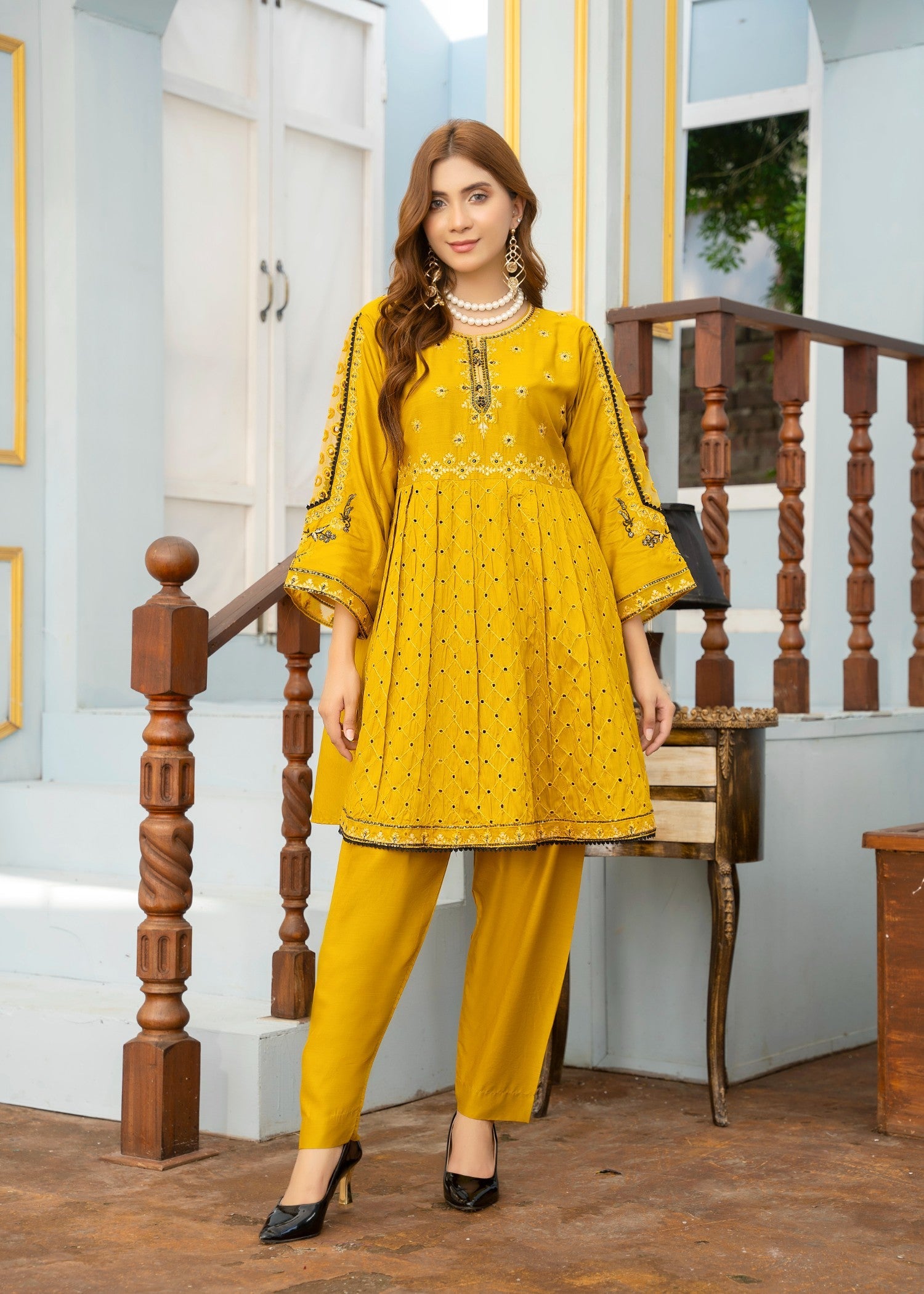 viscose Short Frock in Yellow